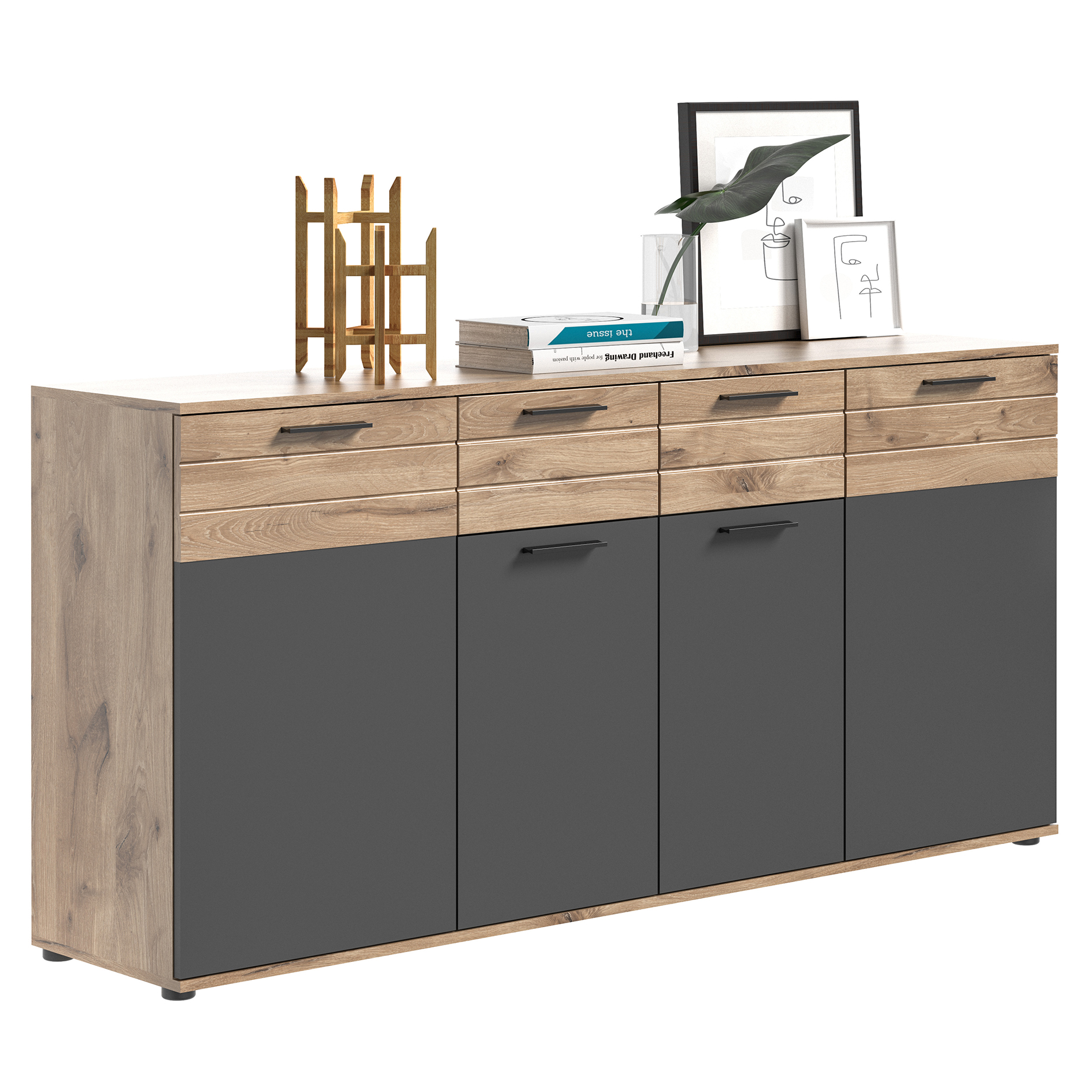 Kommode MASON - Nox Oak - Basalt grau - 180 cm