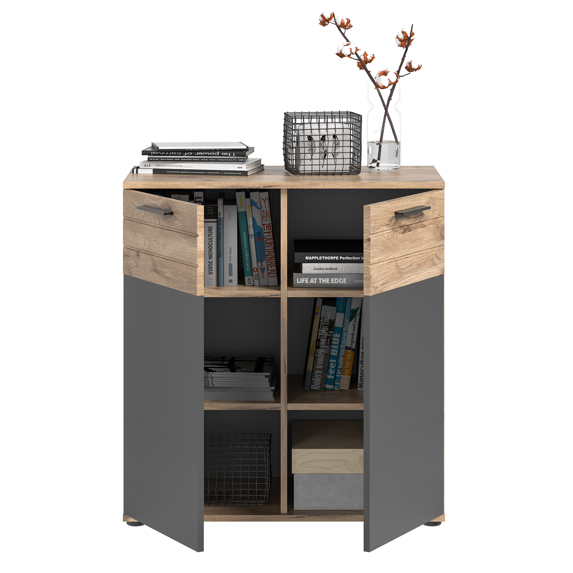 Kommode MASON - Nox Oak - Basalt grau - 80 cm