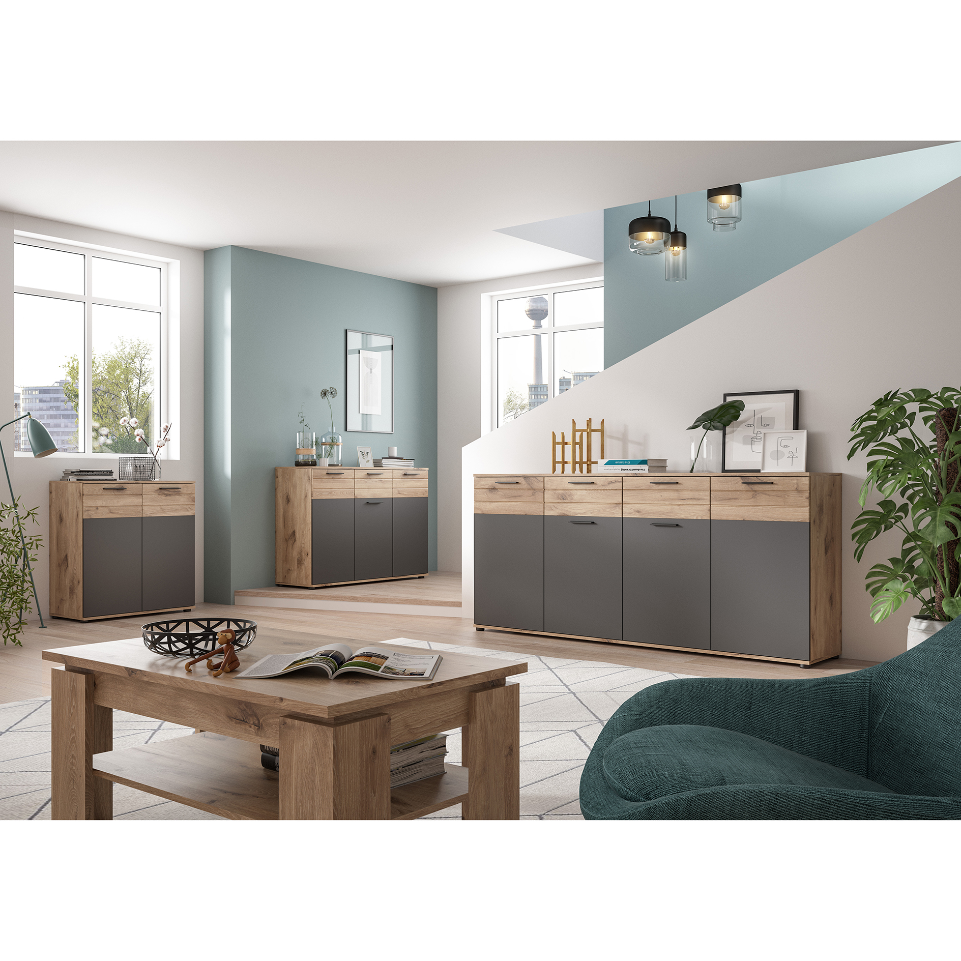 Kommode MASON - Nox Oak - Basalt grau - 80 cm