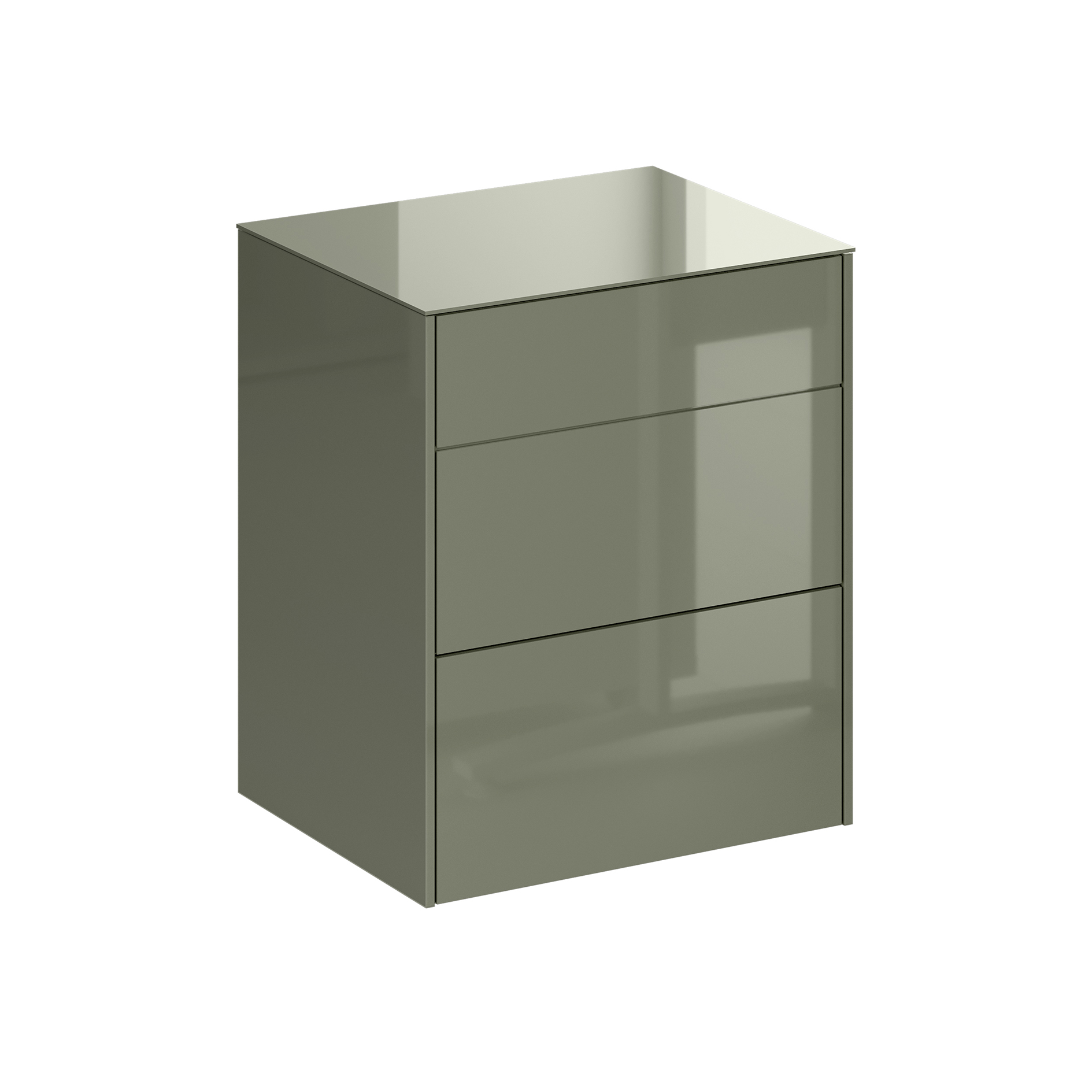 Kommode - olivgrün glänzend - olivgrün matt - mit Glas - 2 Schubkästen