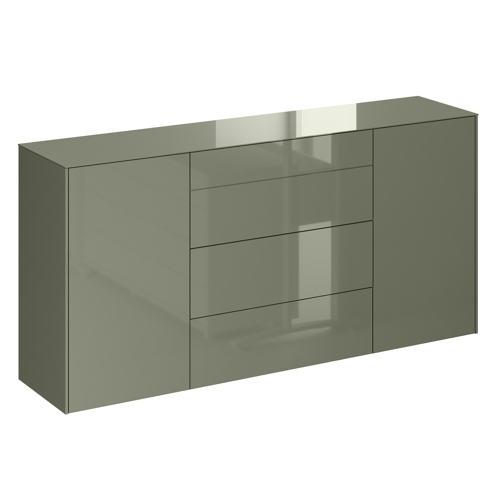 Kommode - olivgrün glänzend - olivgrün matt - mit Glas - 3 Schubkästen - 2 Türen