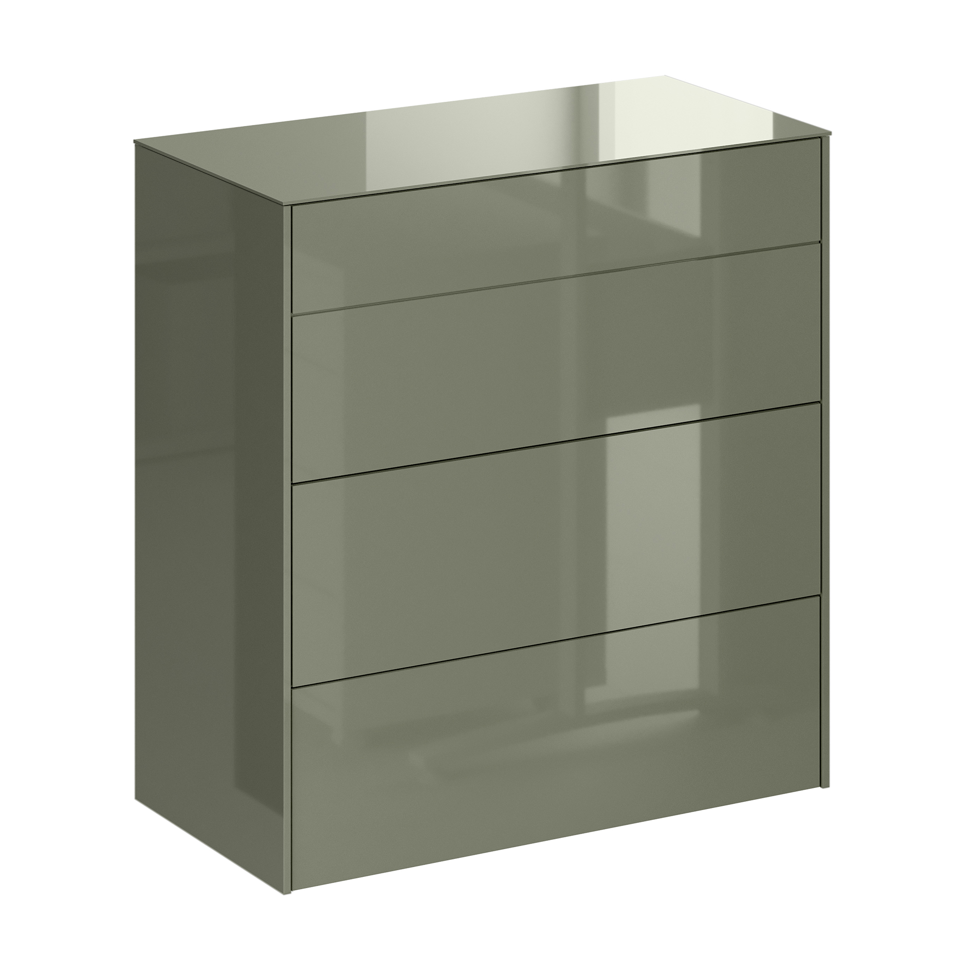 Kommode - olivgrün glänzend - olivgrün matt - mit Glas - 3 Schubkästen - 82 cm