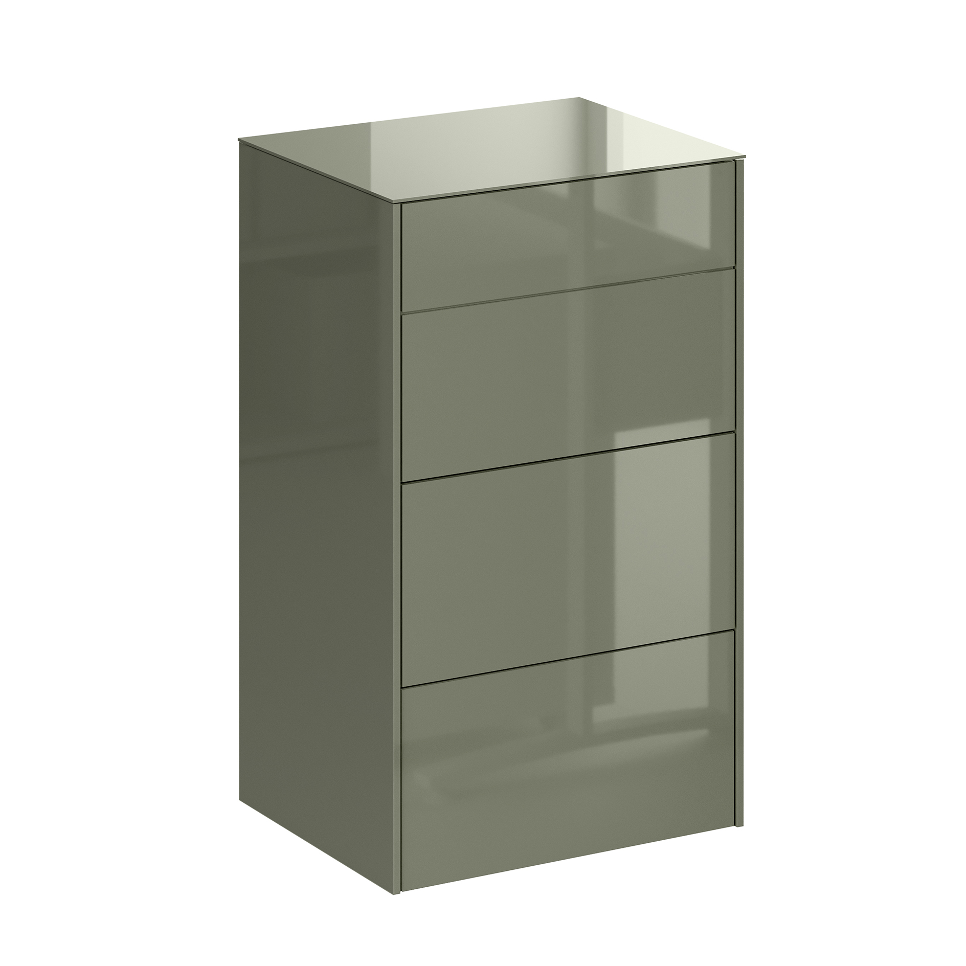 Kommode - olivgrün glänzend - olivgrün matt - mit Glas - 3 Schubkästen