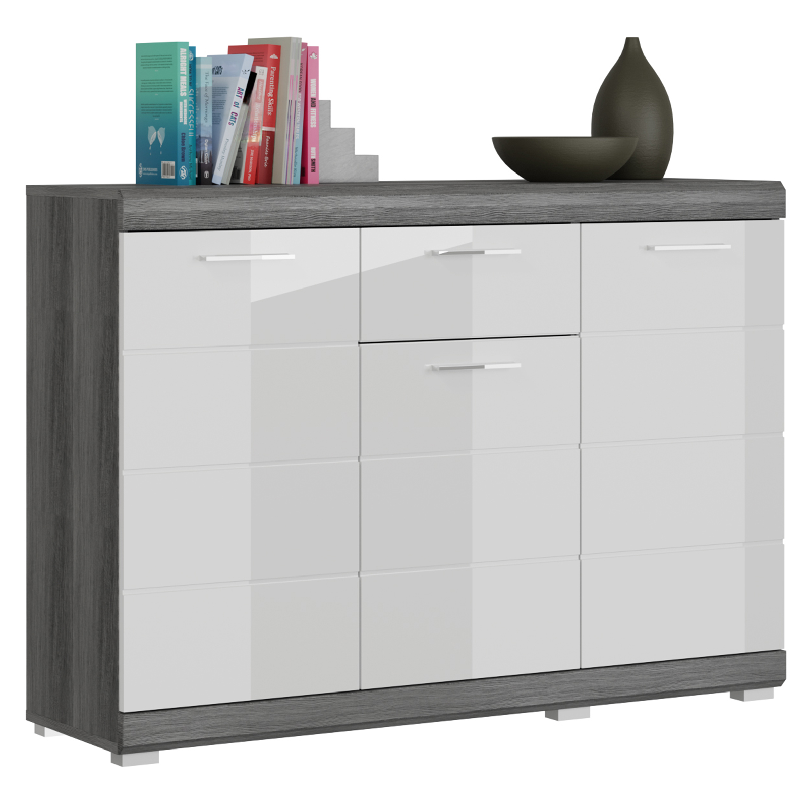 Kommode - Rauchsilber - weiß Hochglanz - 120 cm