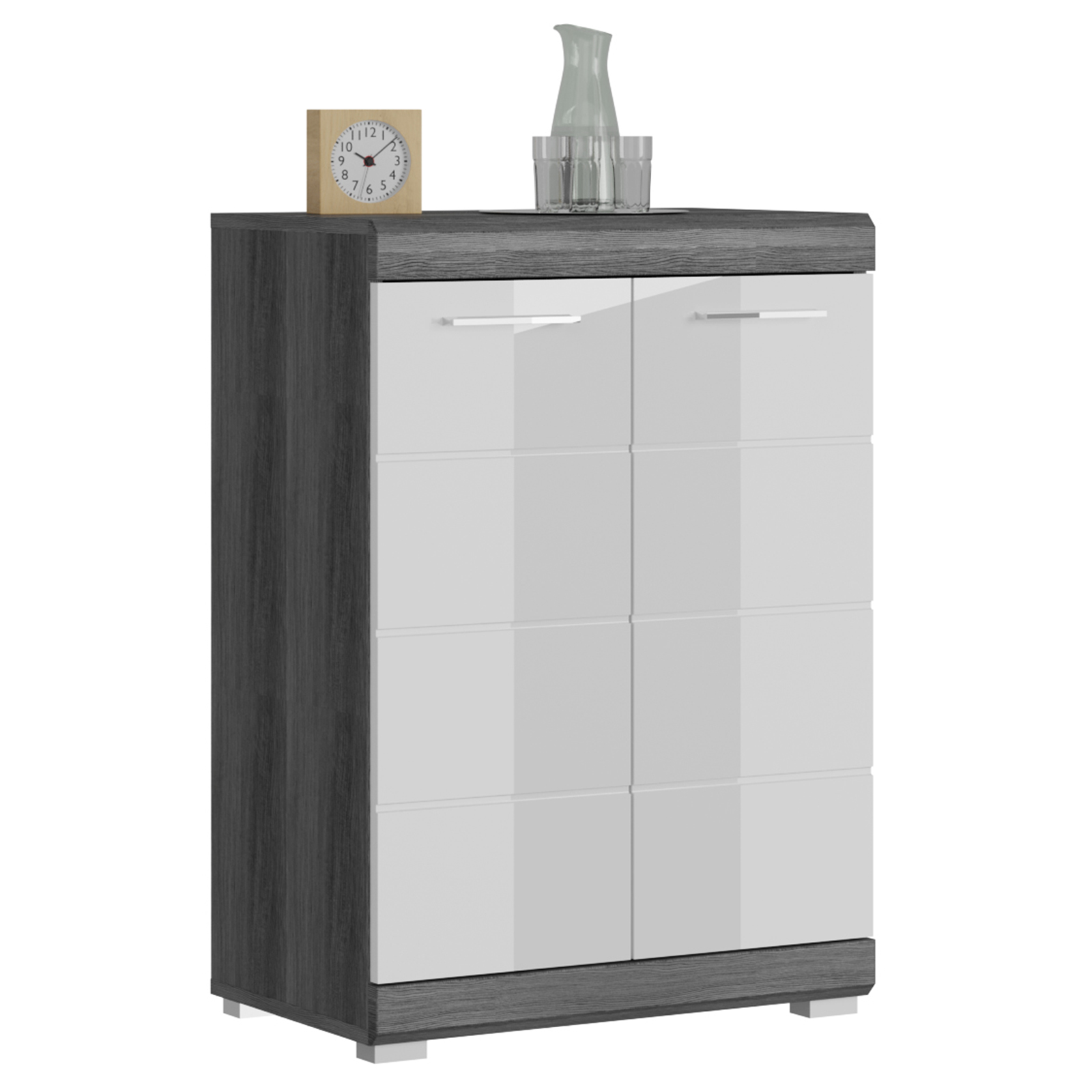 Kommode - Rauchsilber - weiß Hochglanz - 60 cm