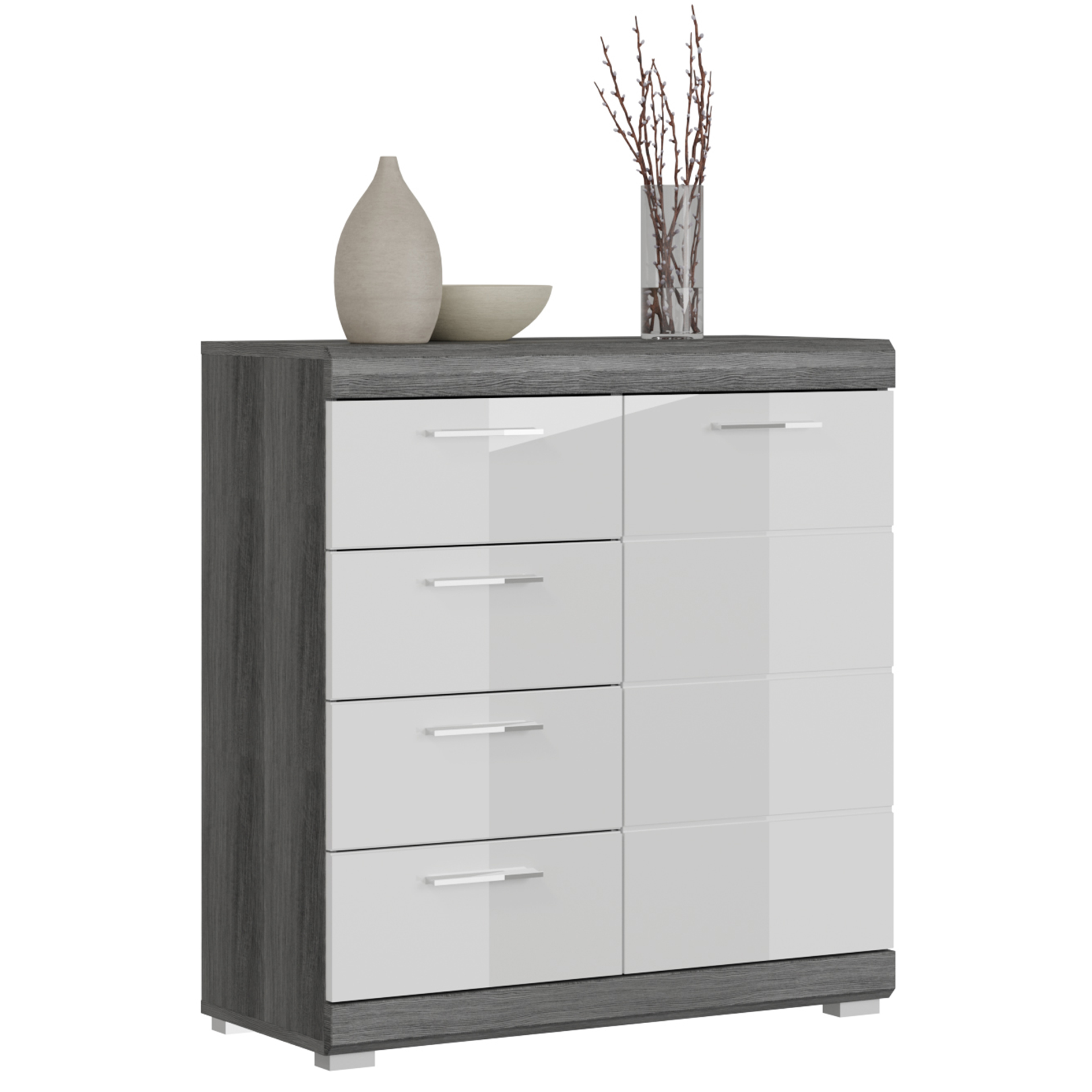 Kommode - Rauchsilber - weiß Hochglanz - 85 cm