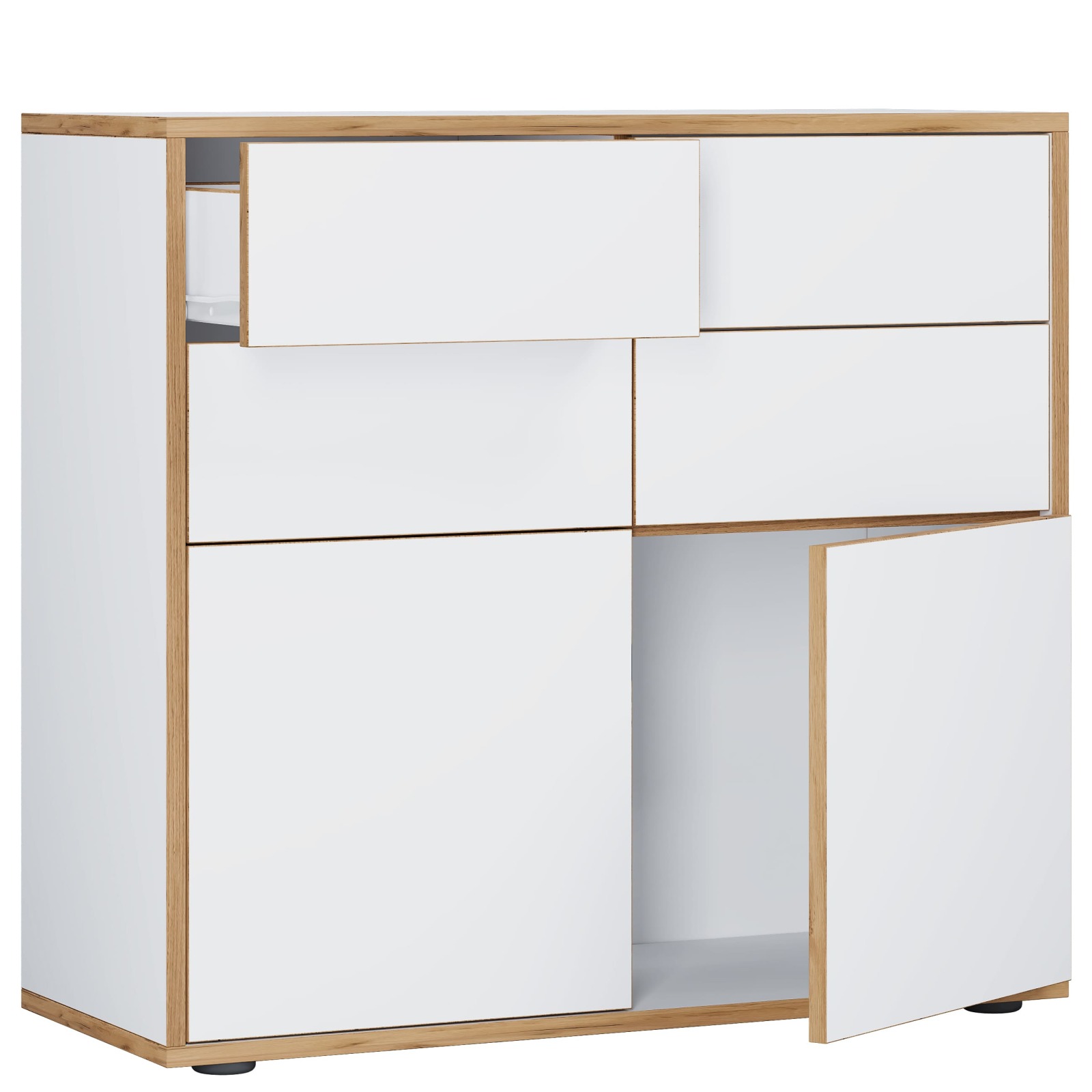 Kommode SALIA - weiß - Honig Eiche - 100x74 cm