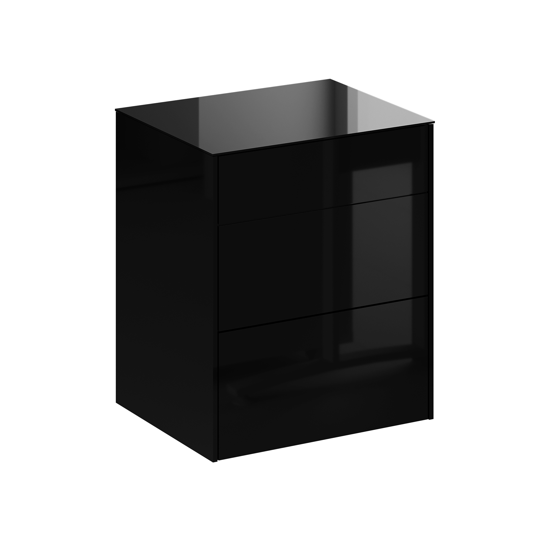 Kommode - schwarz glänzend - schwarz matt - mit Glas - 2 Schubkästen