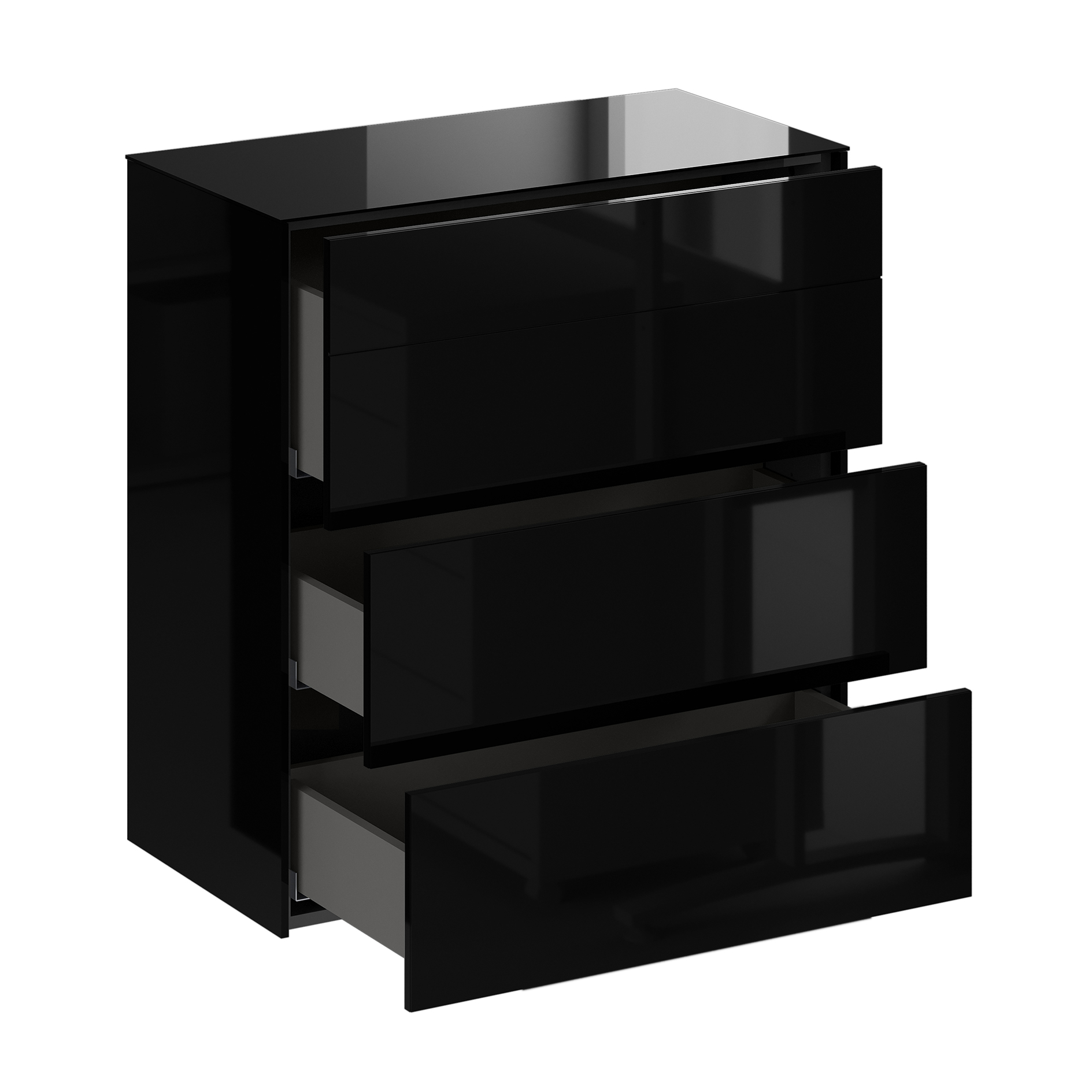 Kommode - schwarz glänzend - schwarz matt - mit Glas - 3 Schubkästen - 82 cm