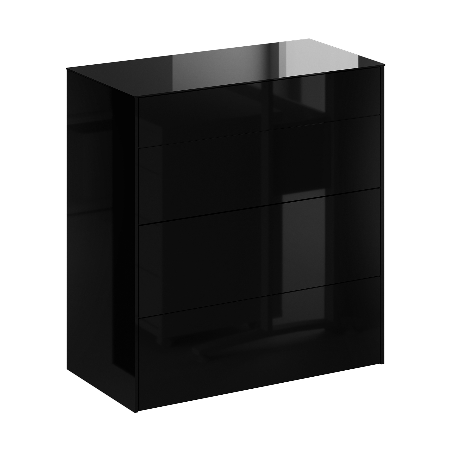 Kommode - schwarz glänzend - schwarz matt - mit Glas - 3 Schubkästen - 82 cm