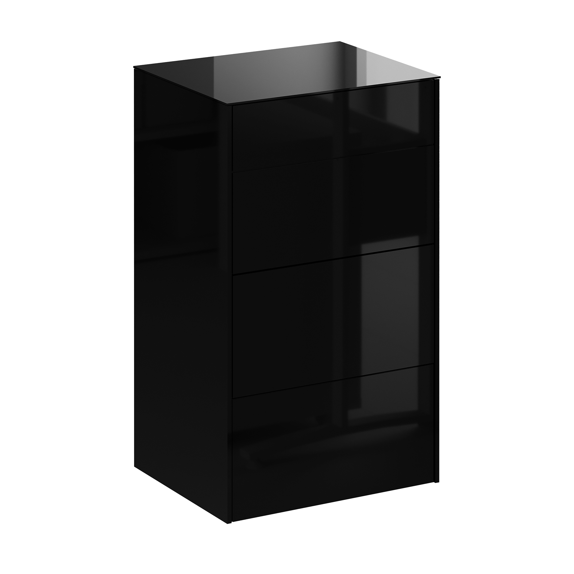 Kommode - schwarz glänzend - schwarz matt - mit Glas - 3 Schubkästen