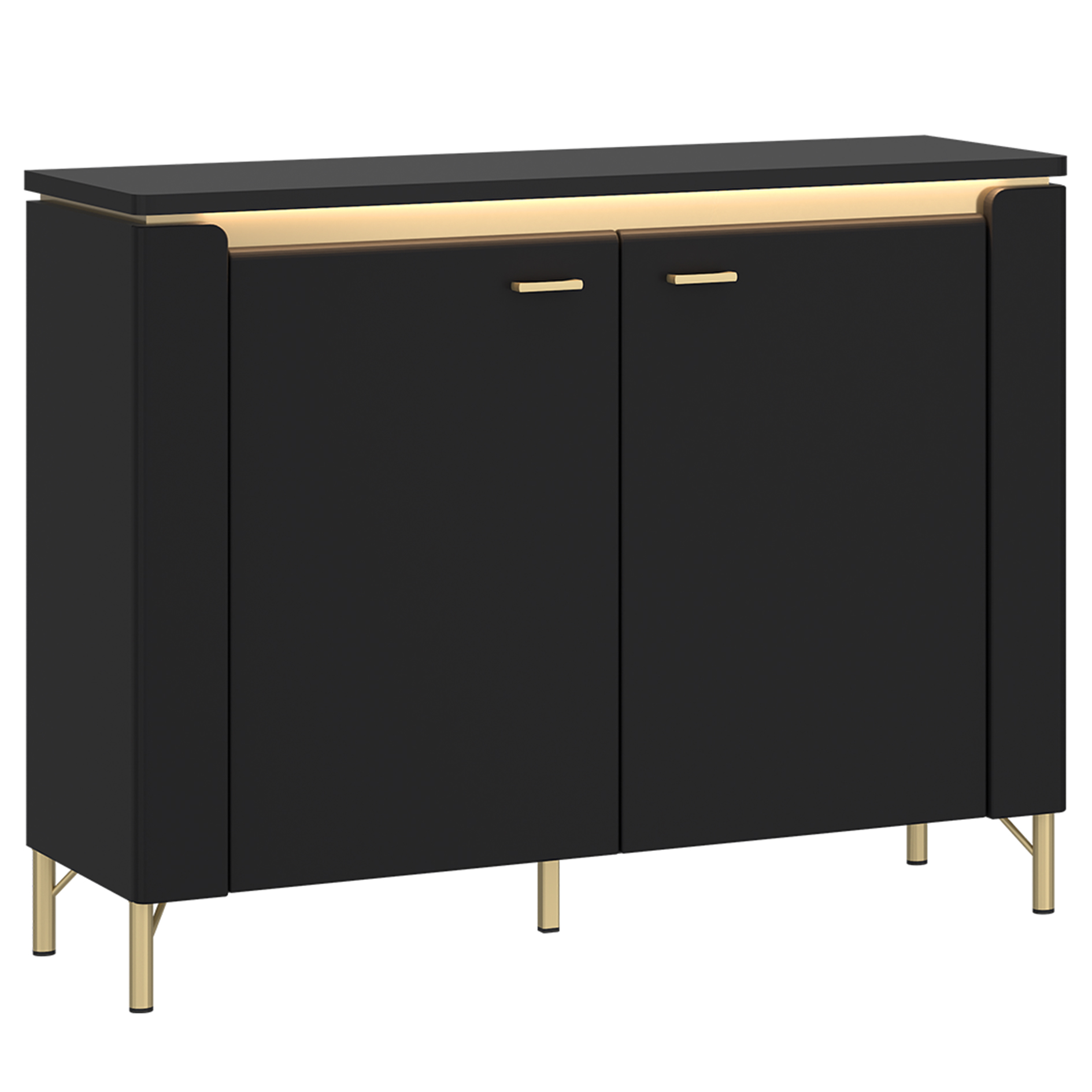 Kommode - schwarz matt - gold - 110 cm hoch