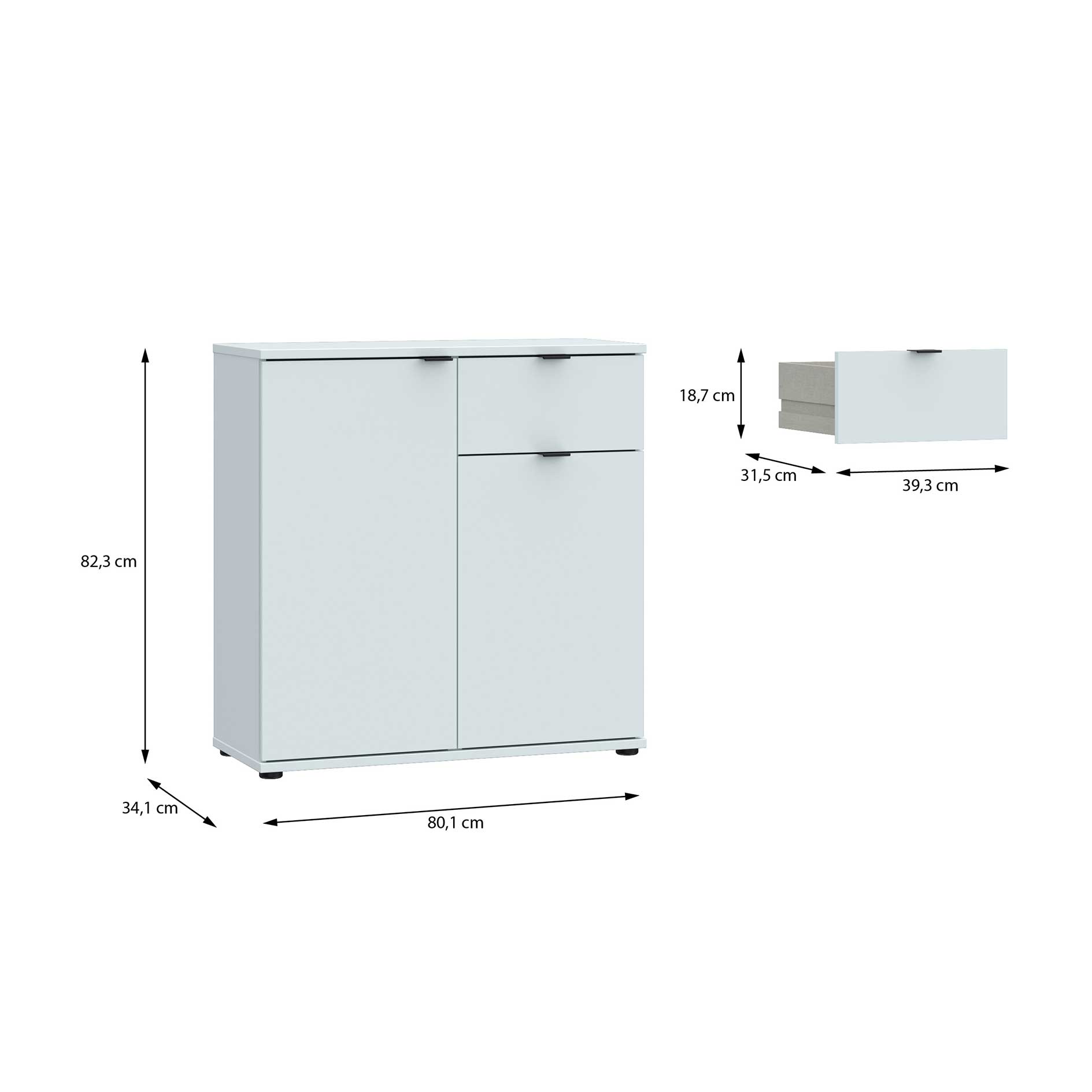 Kommode - secret grey - 2 Türen - ein Schubkasten - 80 cm