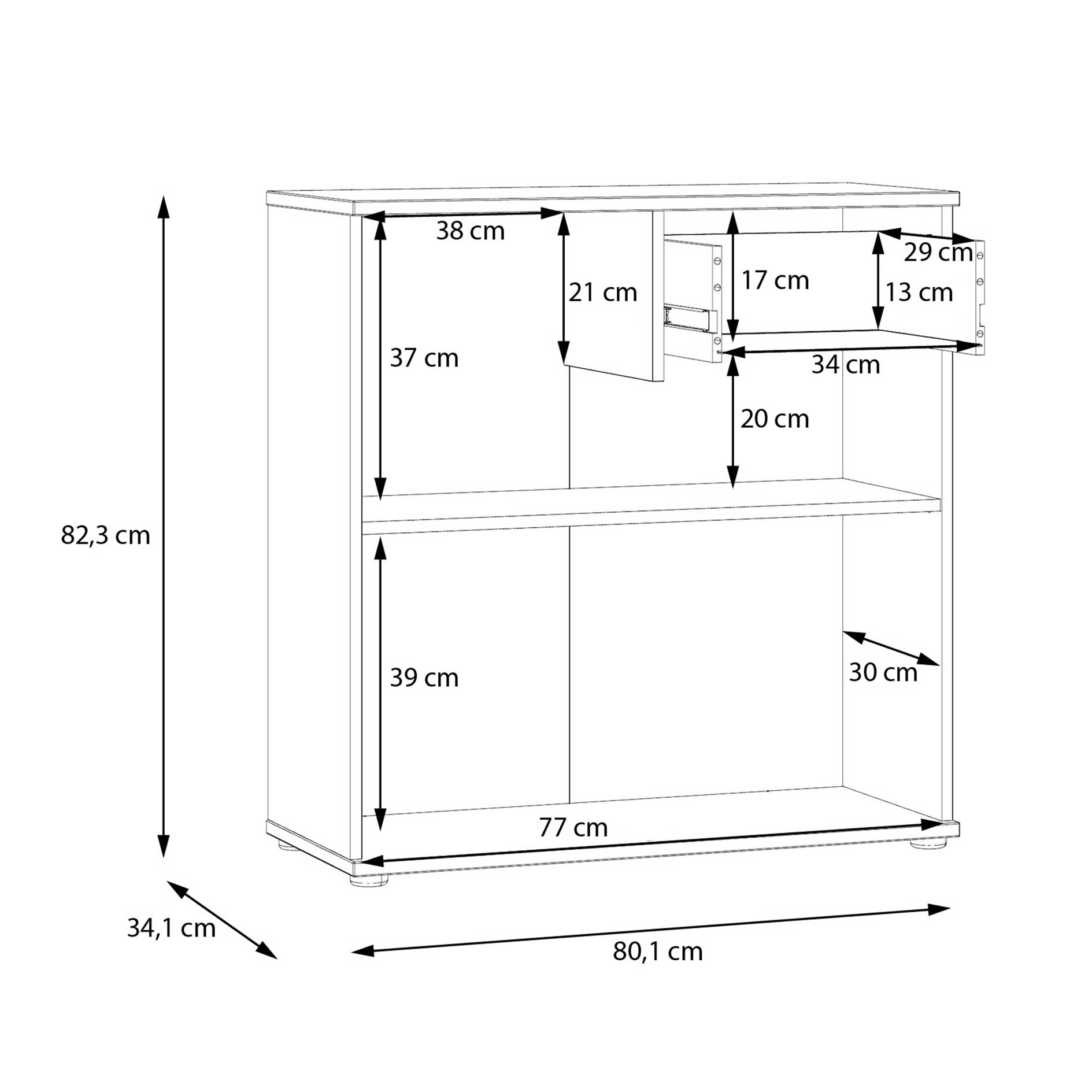 Kommode - secret grey - 2 Türen - ein Schubkasten - 80 cm