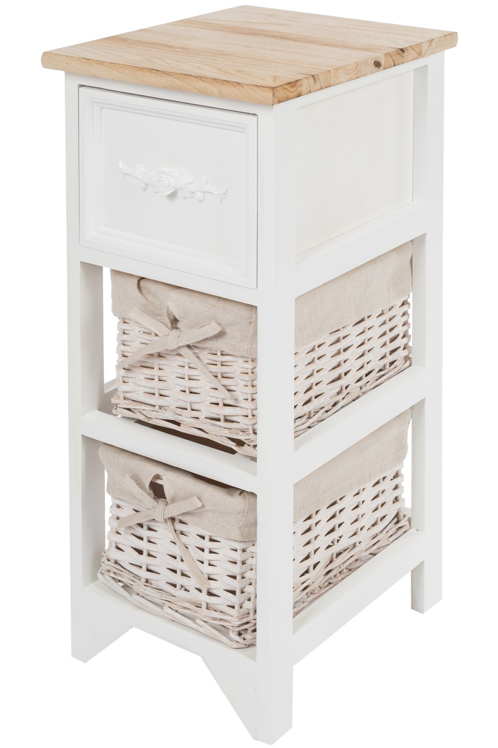 Kommode - weiß - 2 Rattankörbe - 62 cm hoch