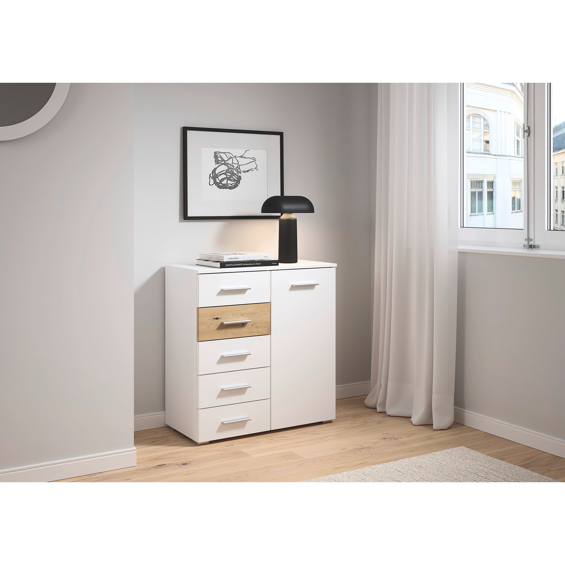 Kommode - weiß - Artisan Eiche - 80 cm breit