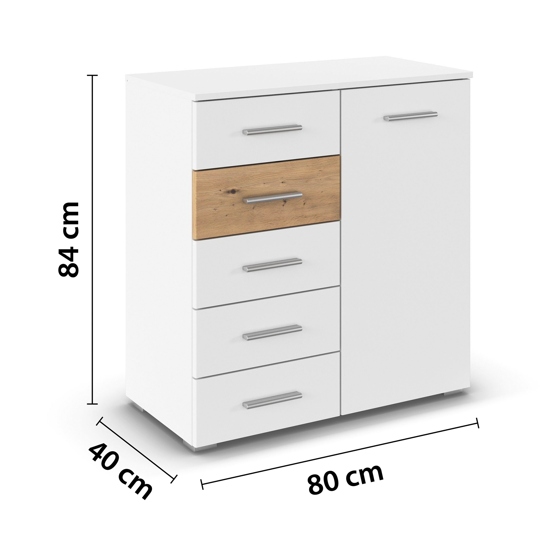 Kommode - weiß - Artisan Eiche - 80 cm breit
