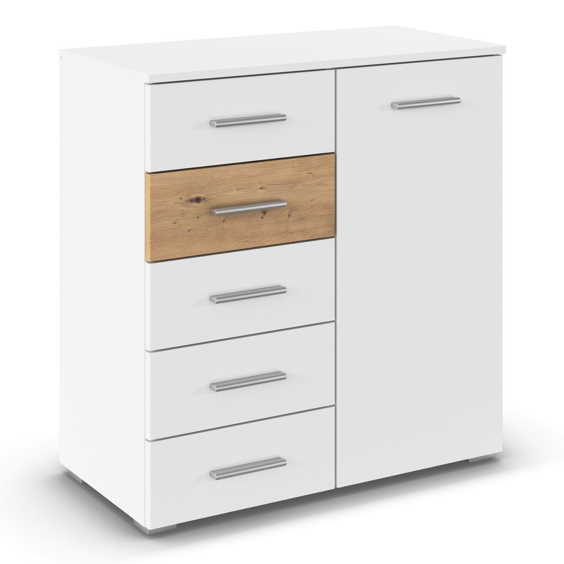 Kommode - weiß - Artisan Eiche - 80 cm breit