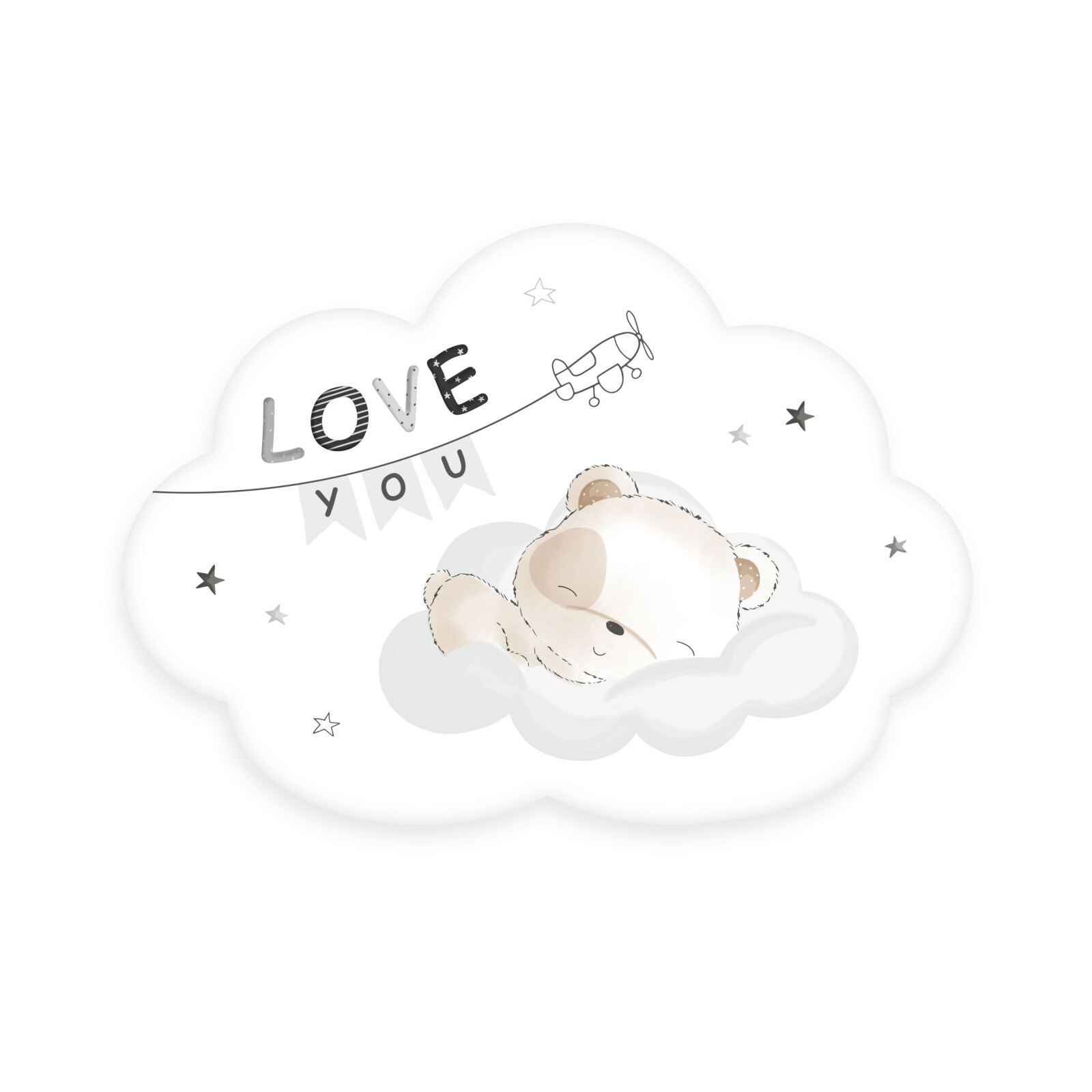 Konturenkissen SLEEPING LITTLE BEAR - weiß-grau-beige