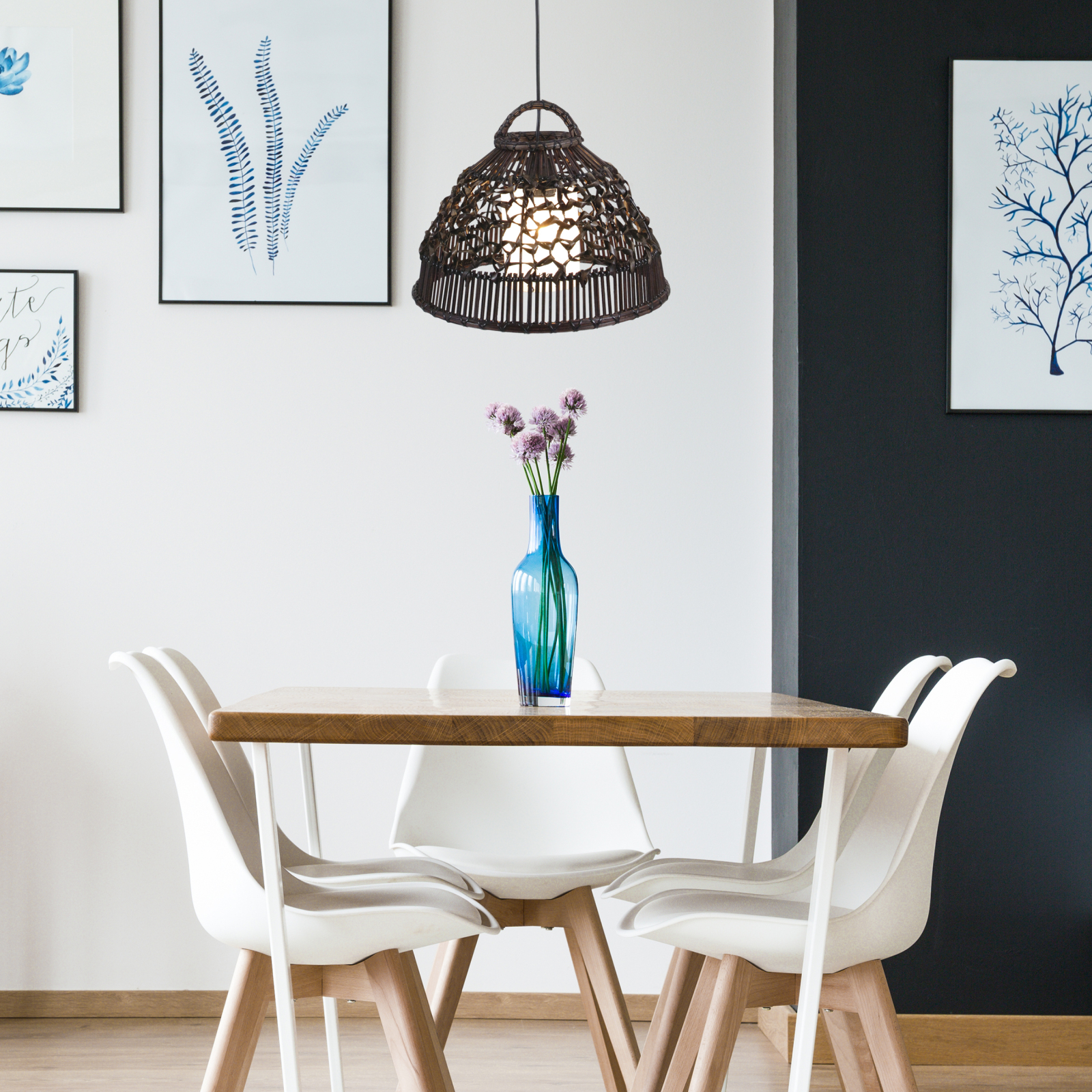 Korb-Pendelleuchte - braun - Rattan - Ø 35 cm