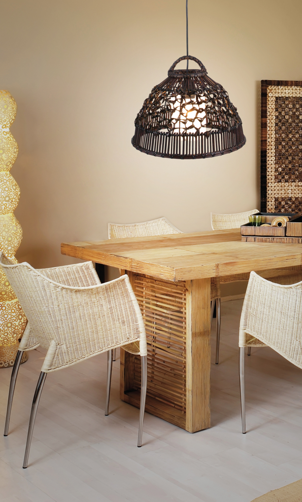 Korb-Pendelleuchte - braun - Rattan - Ø 35 cm