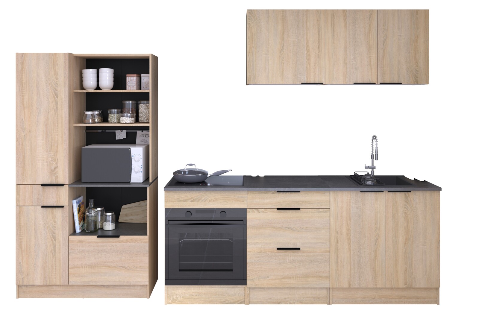 Küche und Buffet FUMAY 21 - Eiche - Beton-Optik - 200+100 cm
