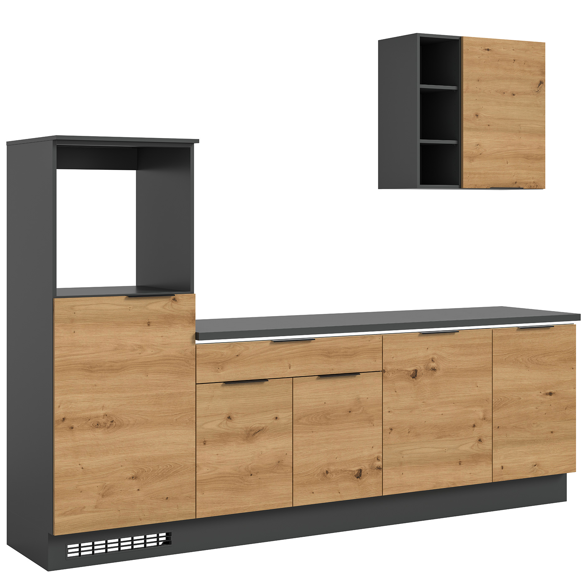 Küchenblock - Artisan Eiche - schwarz - LED-Leiste - 260 cm