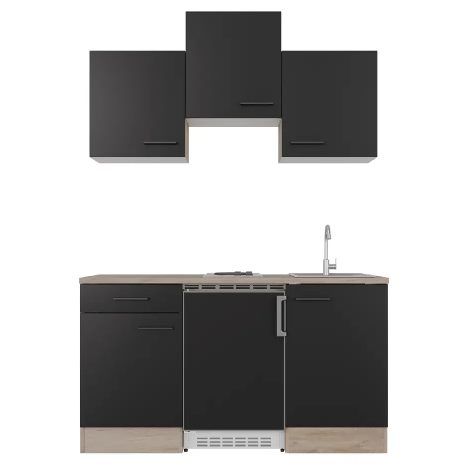 Küchenblock CAPRI - Touch schwarz - Endgrain Oak - mit E-Geräten - 150 cm