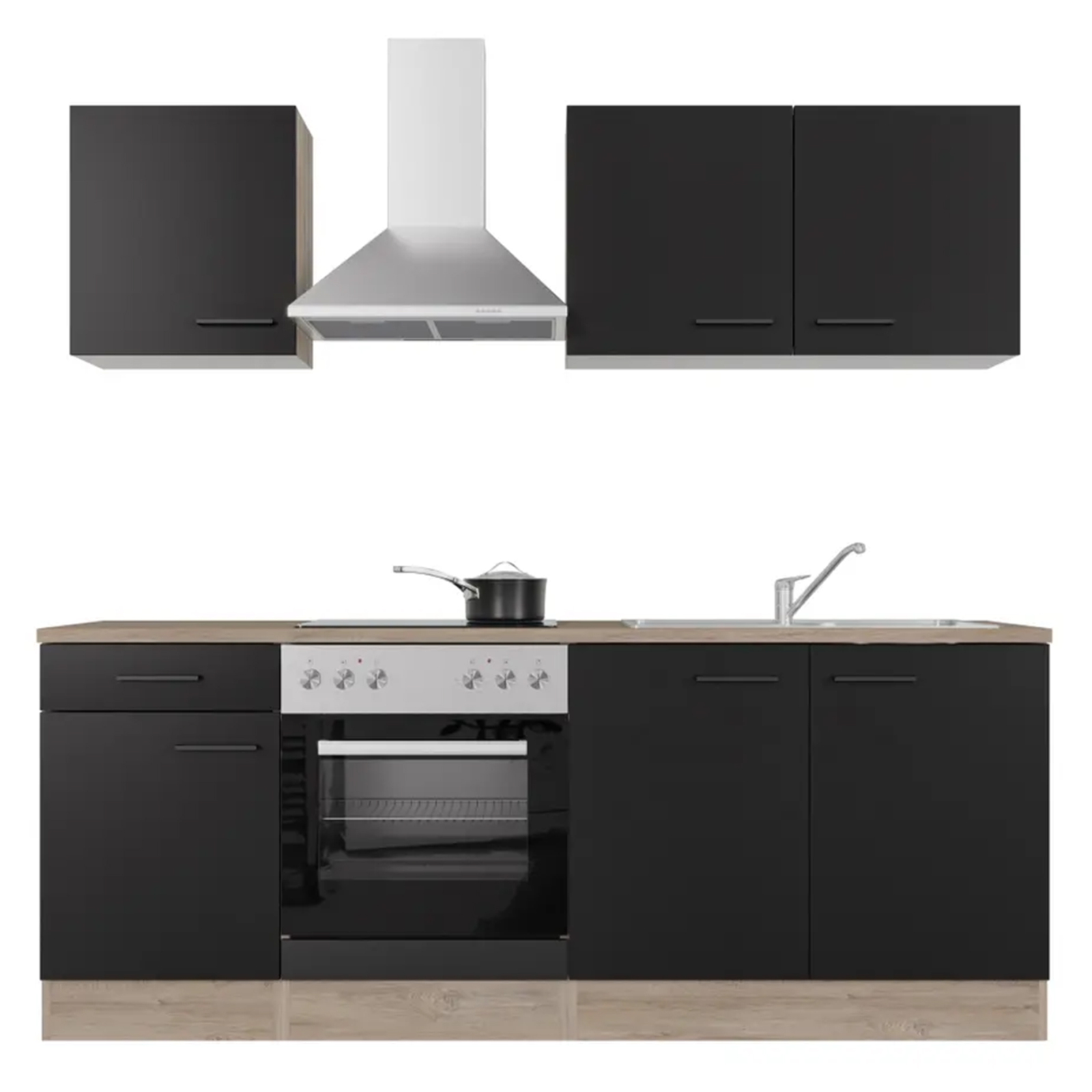 Küchenblock CAPRI - Touch schwarz - Endgrain Oak - mit E-Geräten - 210 cm