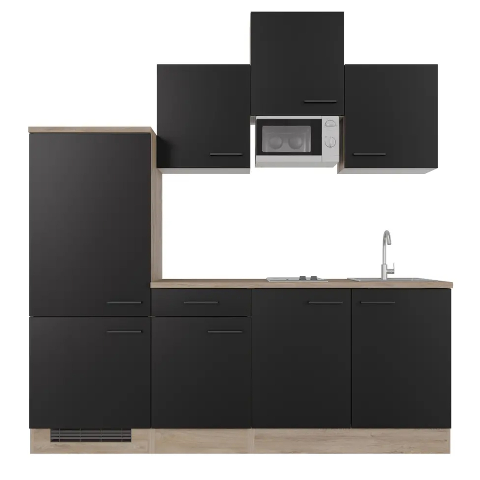 Küchenblock CAPRI - Touch schwarz - Endgrain Oak - mit E-Geräten - 210 cm