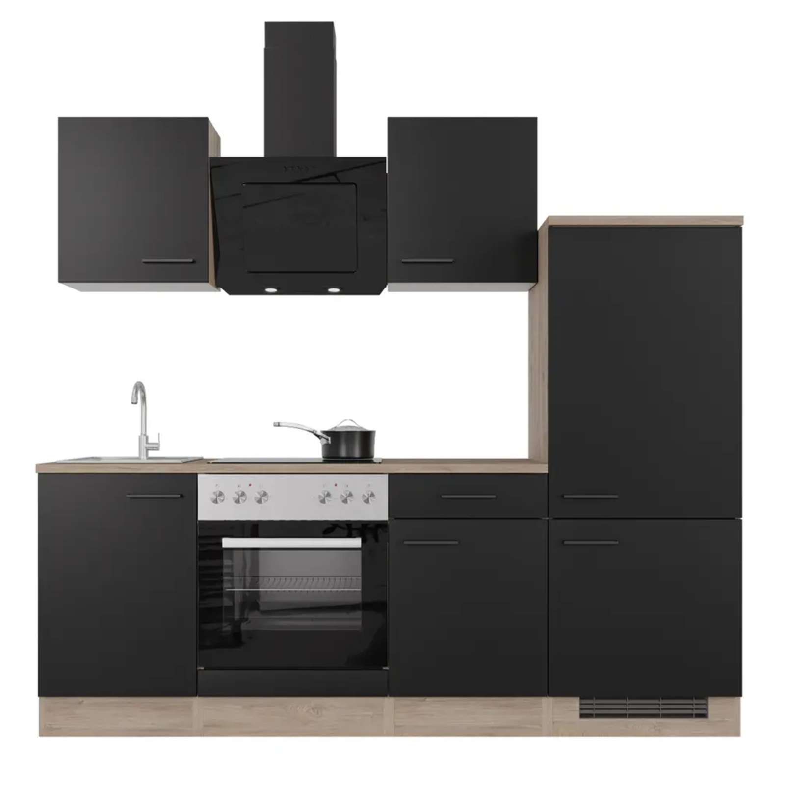 Küchenblock CAPRI - Touch schwarz - Endgrain Oak - mit E-Geräten - 220 cm