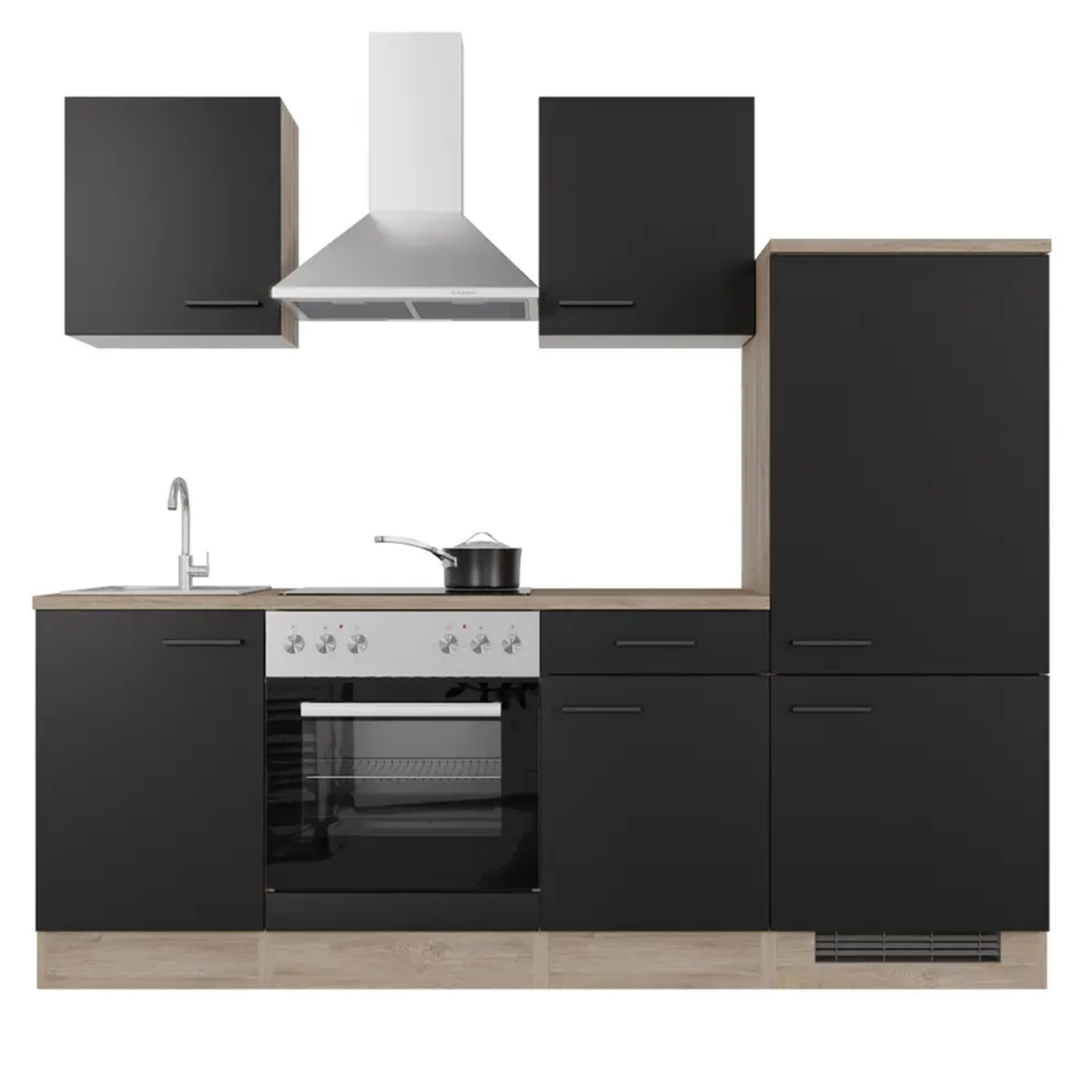 Küchenblock CAPRI - Touch schwarz - Endgrain Oak - mit E-Geräten - 220 cm