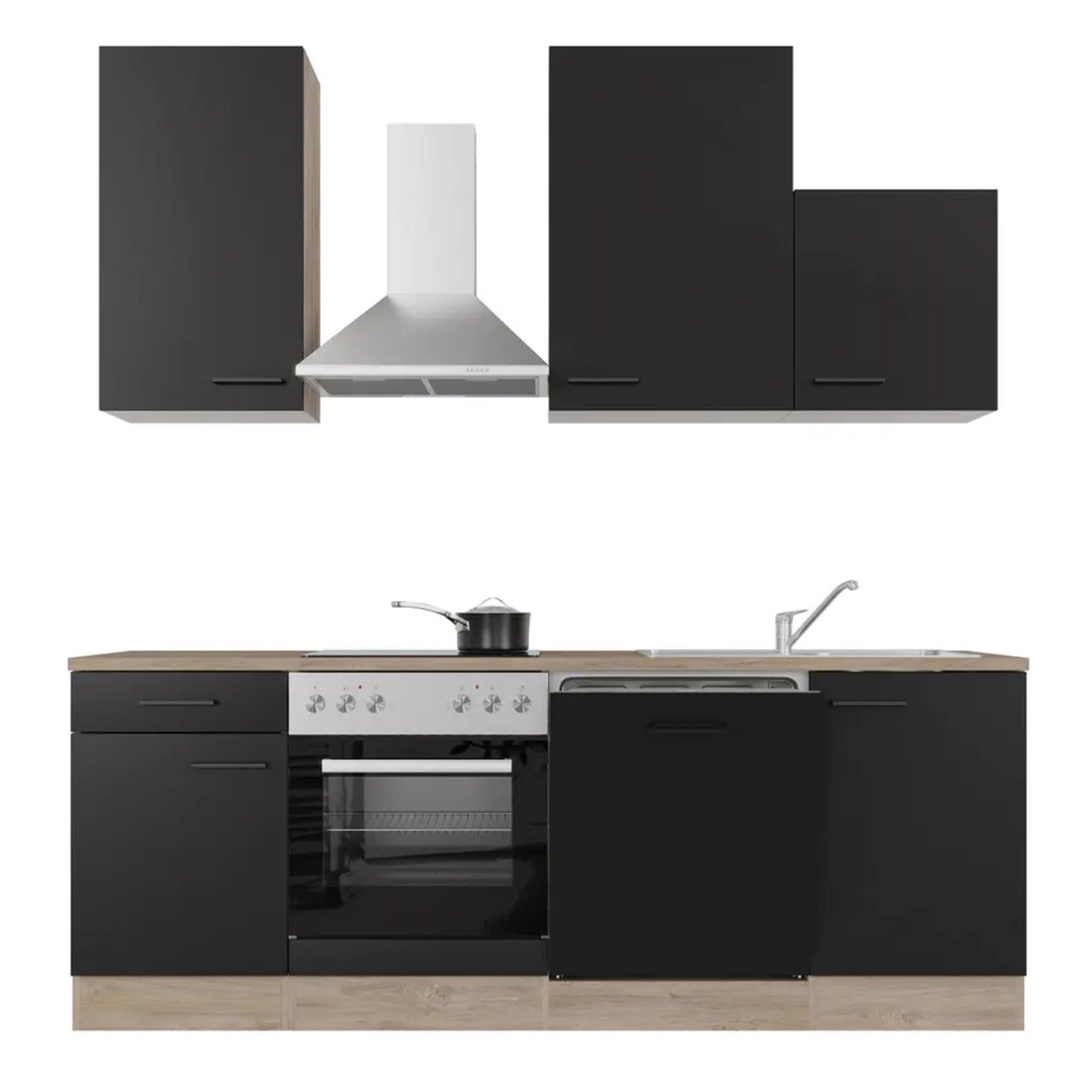 Küchenblock CAPRI - Touch schwarz - Endgrain Oak - mit E-Geräten - 220 cm