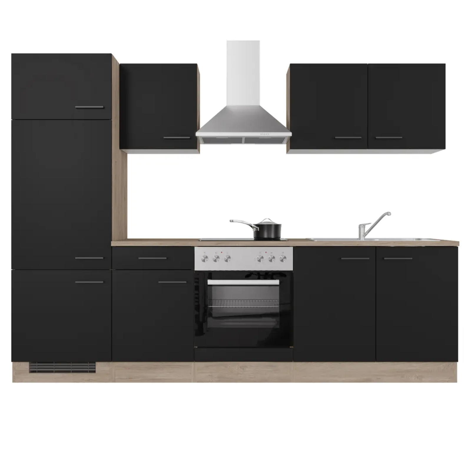 Küchenblock CAPRI - Touch schwarz - Endgrain Oak - mit E-Geräten - 270 cm