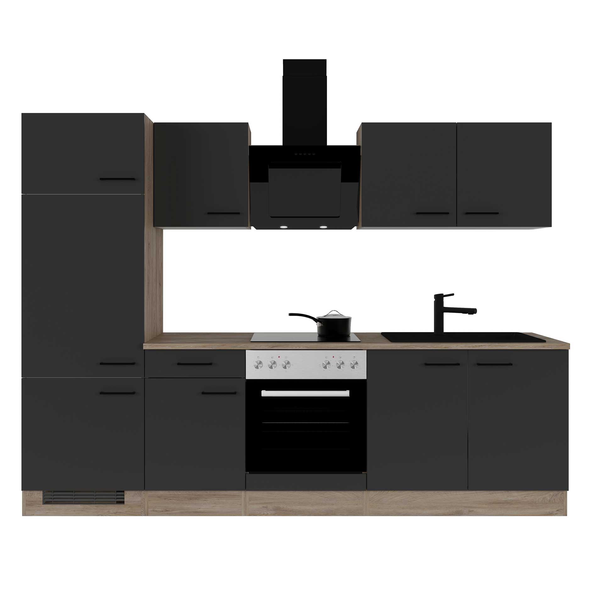 Küchenblock CAPRI - Touch schwarz - Endgrain Oak - mit E-Geräten - 270 cm