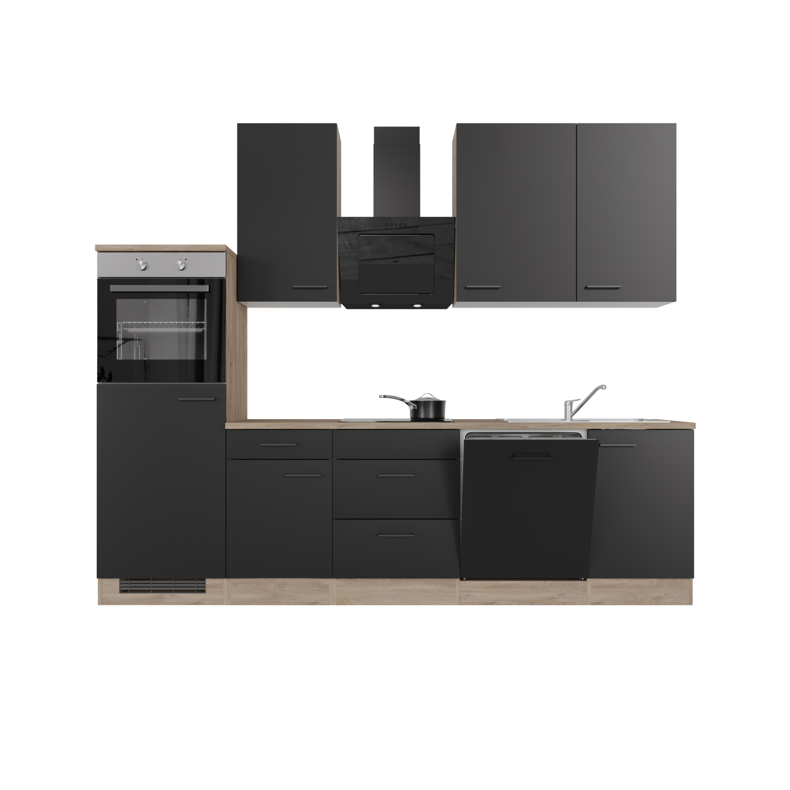 Küchenblock CAPRI - Touch schwarz - Endgrain Oak - mit E-Geräten - 280 cm