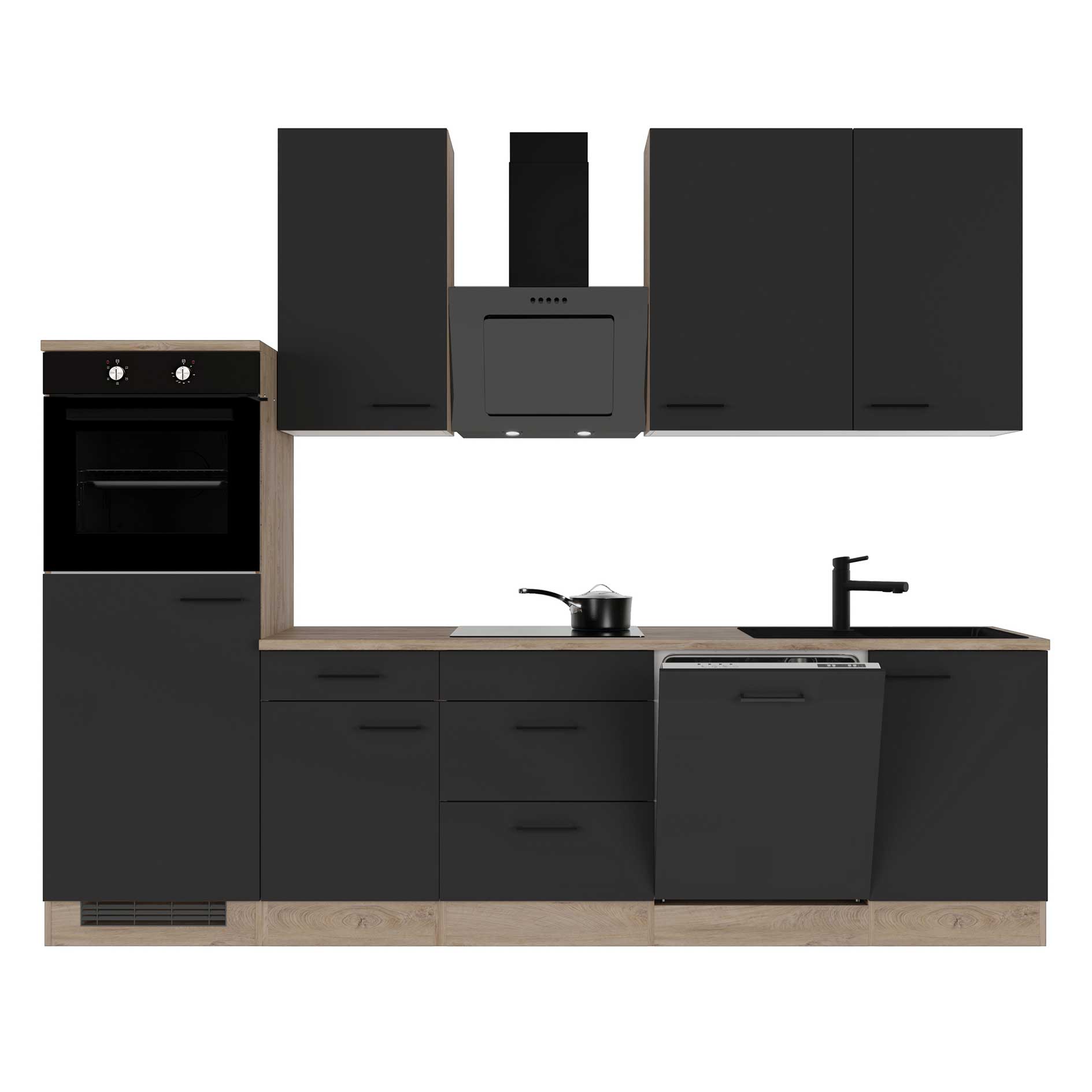 Küchenblock CAPRI - Touch schwarz - Endgrain Oak - mit E-Geräten - 280 cm