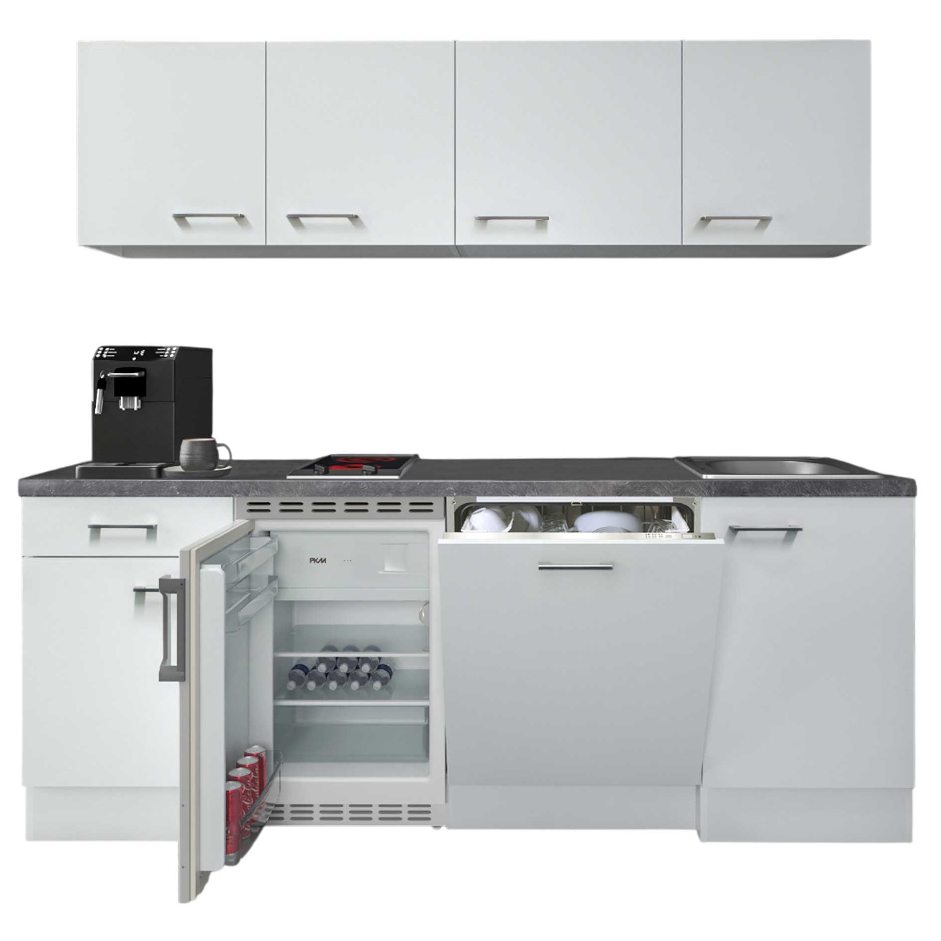 Küchenblock ELEA - weiß-Betongrau - mit E-Geräten - 210 cm