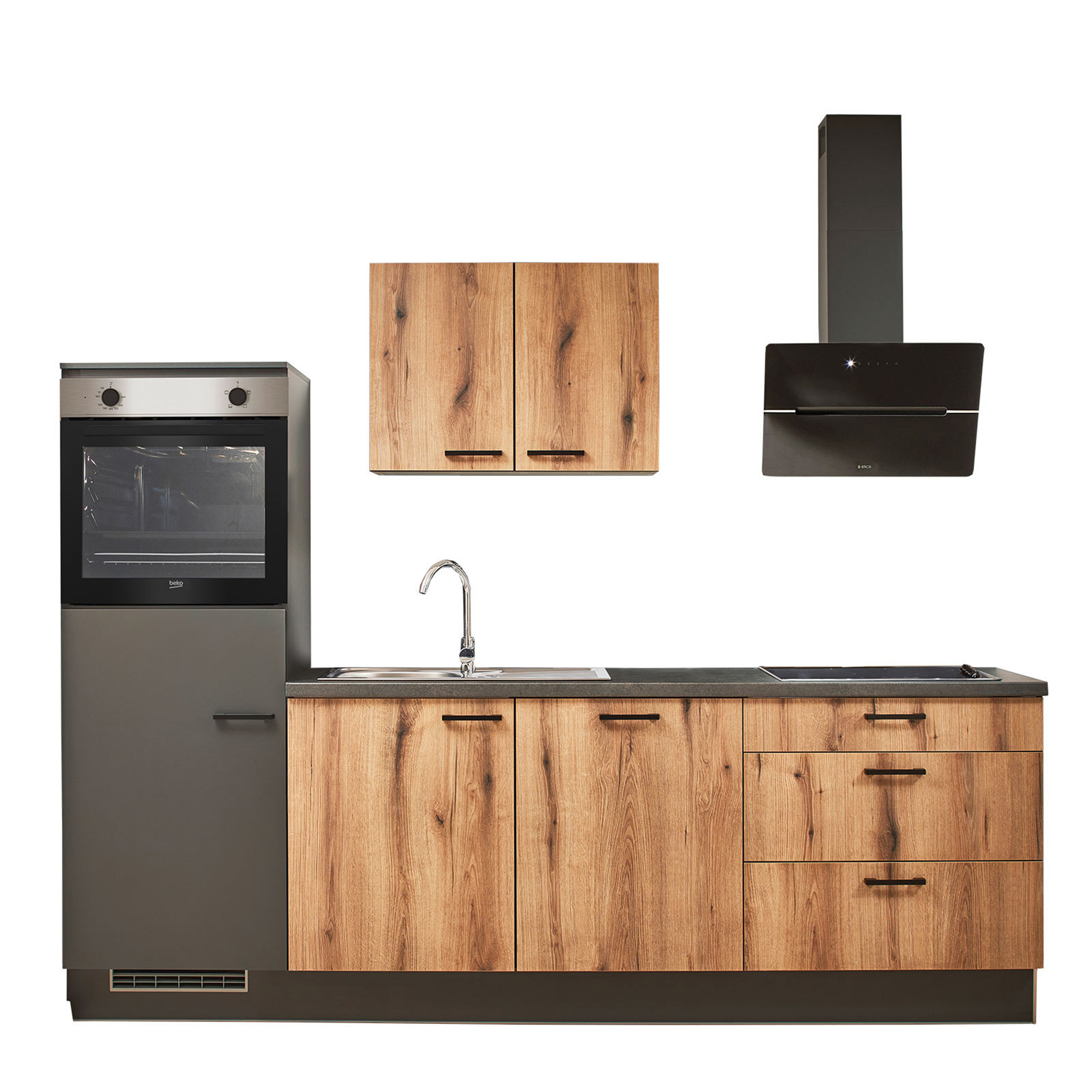 Küchenblock - Evoke Eiche - Grafit - Backofen links - 260 cm