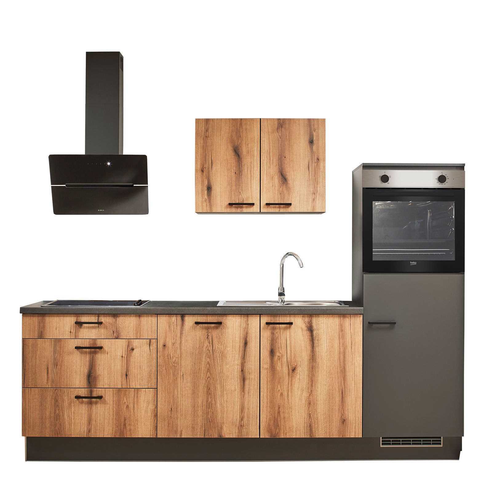 Küchenblock - Evoke Eiche - Grafit - Backofen rechts - 260 cm