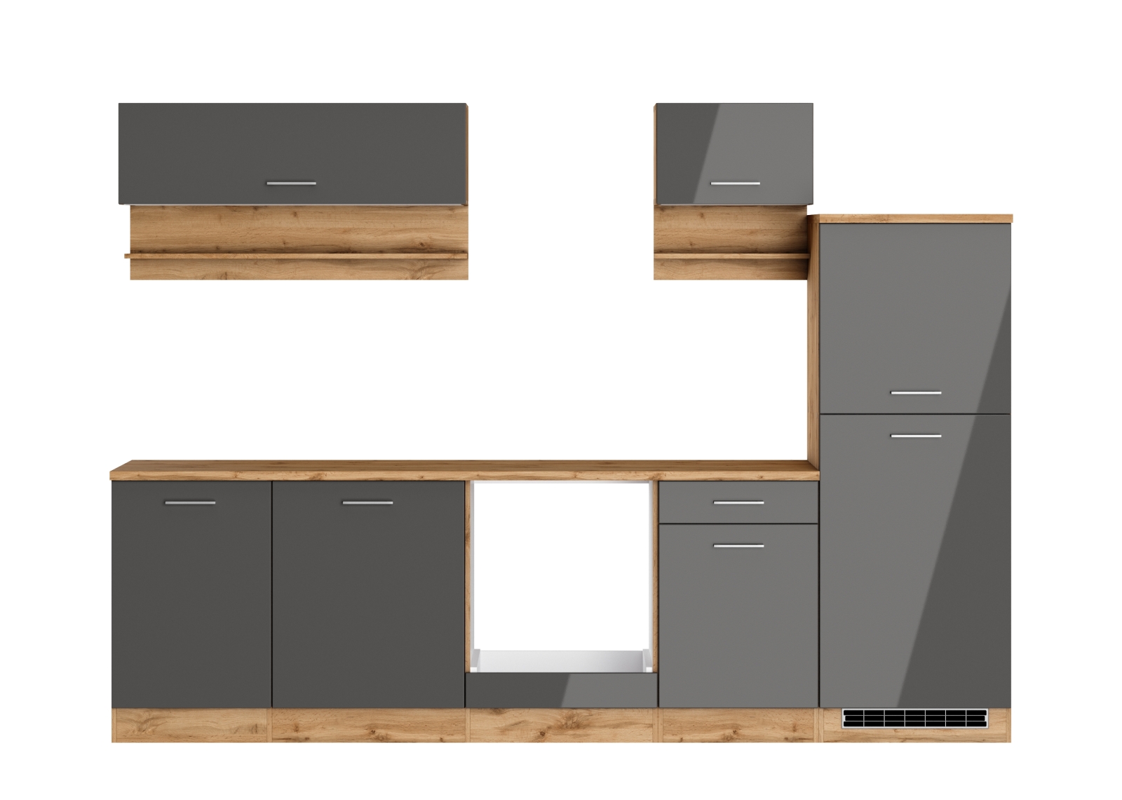 Küchenblock - grau Hochglanz - Wotaneiche - 280 cm