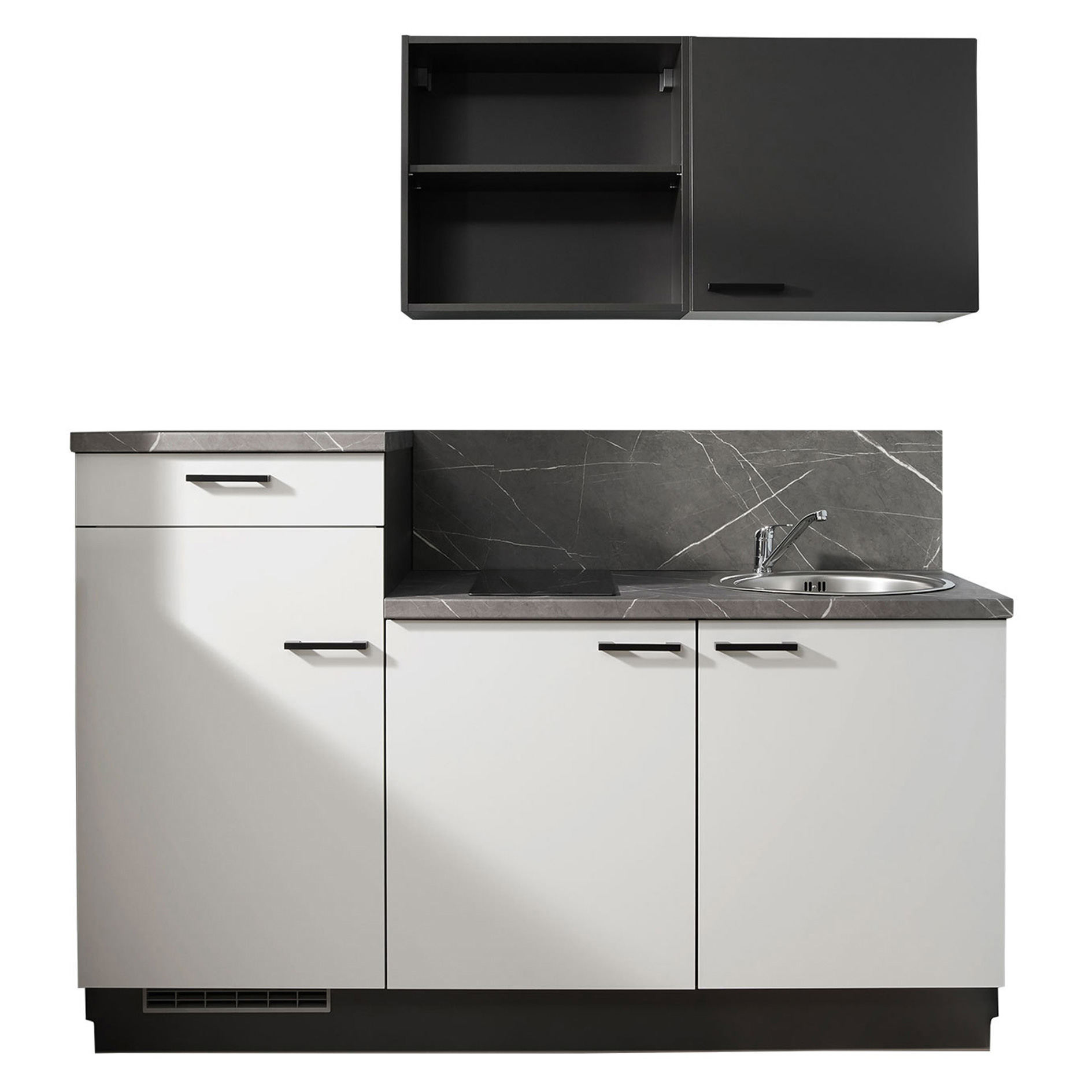 Küchenblock - lichtgrau-Grafit - Kühlschrank links - 180 cm