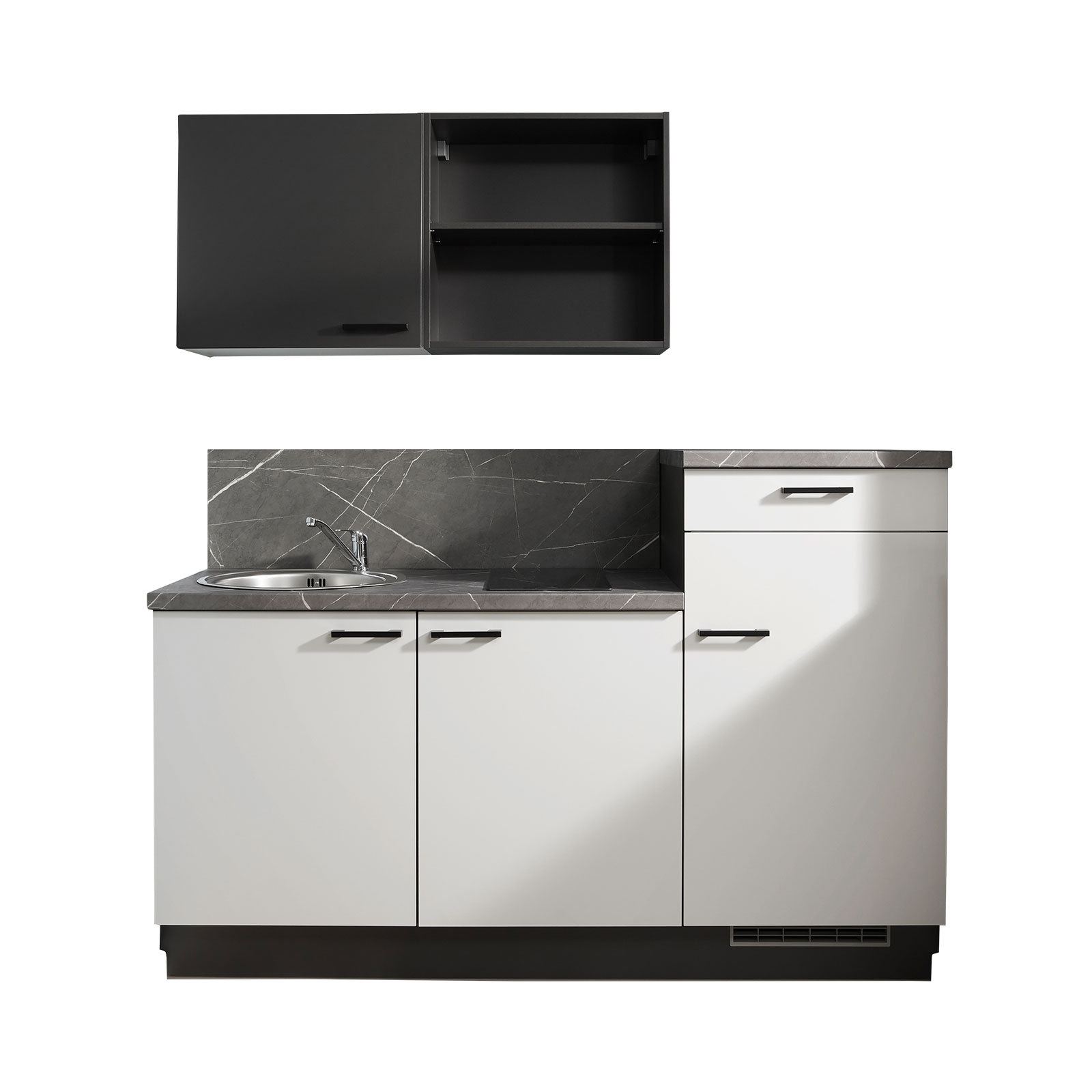 Küchenblock - lichtgrau-Grafit - Kühlschrank rechts - 180 cm