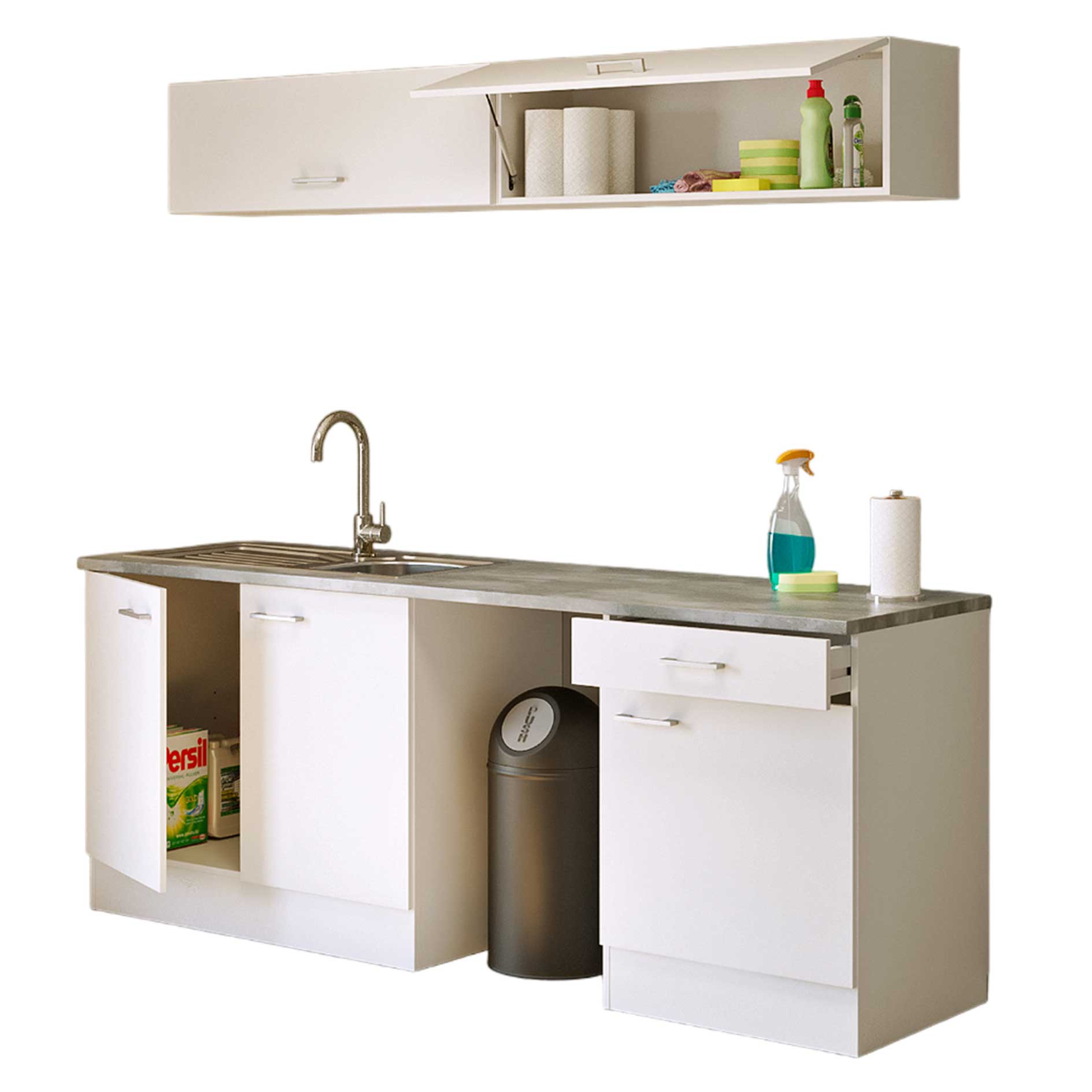 Küchenblock LUCCA - weiß-Caledonia - mit Einbauspüle - 210 cm