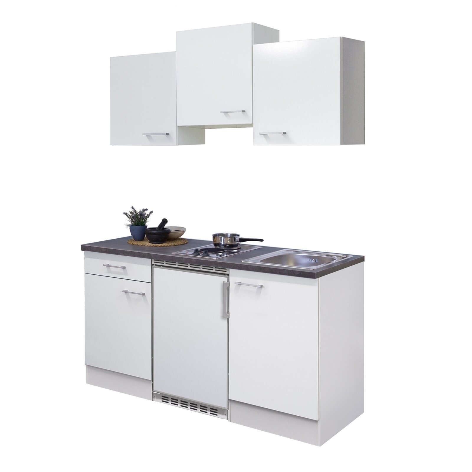 Küchenblock LUCCA - weiß - mit E-Geräten - 150 cm
