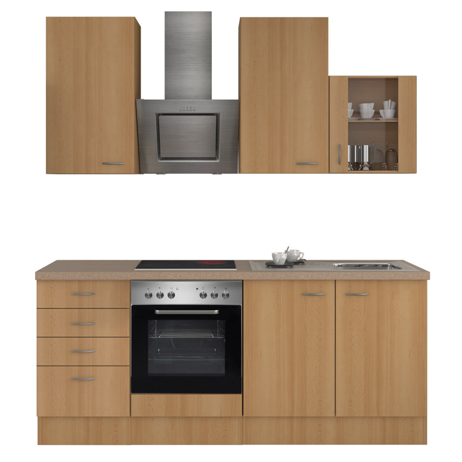 Küchenblock NANO - Buche - mit E-Geräten - 210 cm
