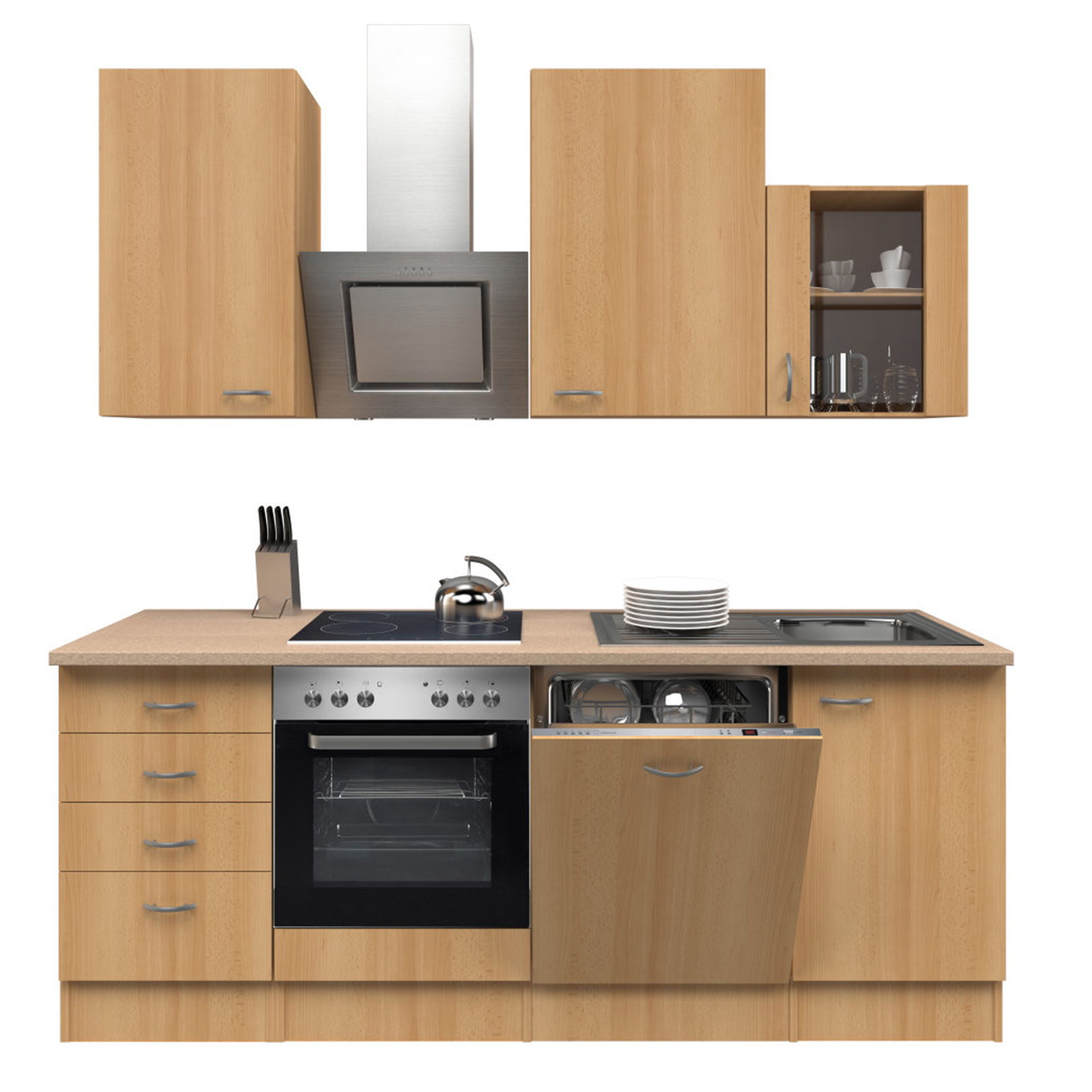 Küchenblock NANO - Buche - mit E-Geräten - 220 cm