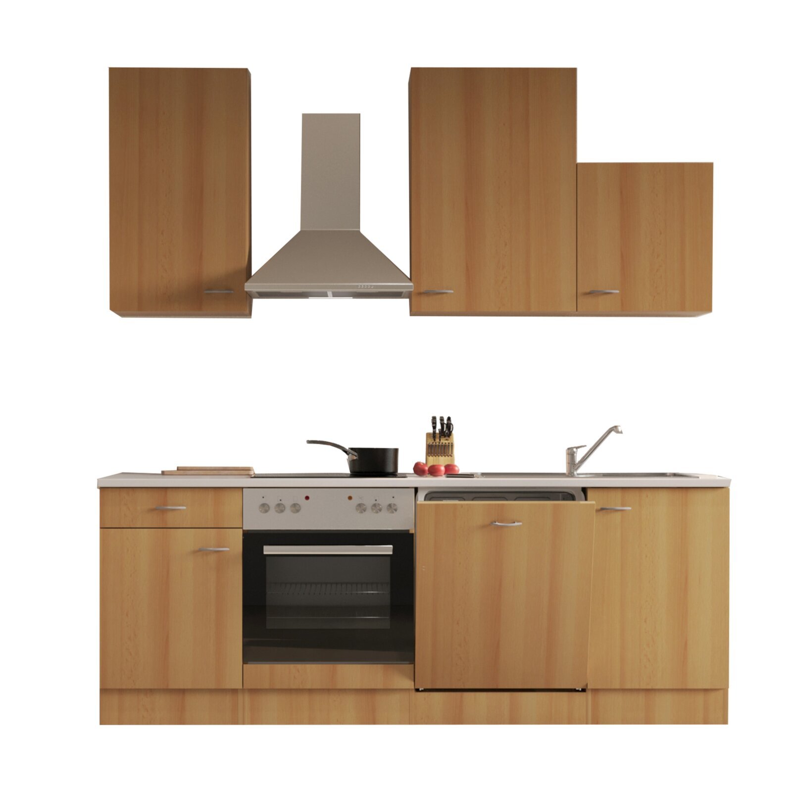Küchenblock NANO - Buche - mit E-Geräten - 220 cm