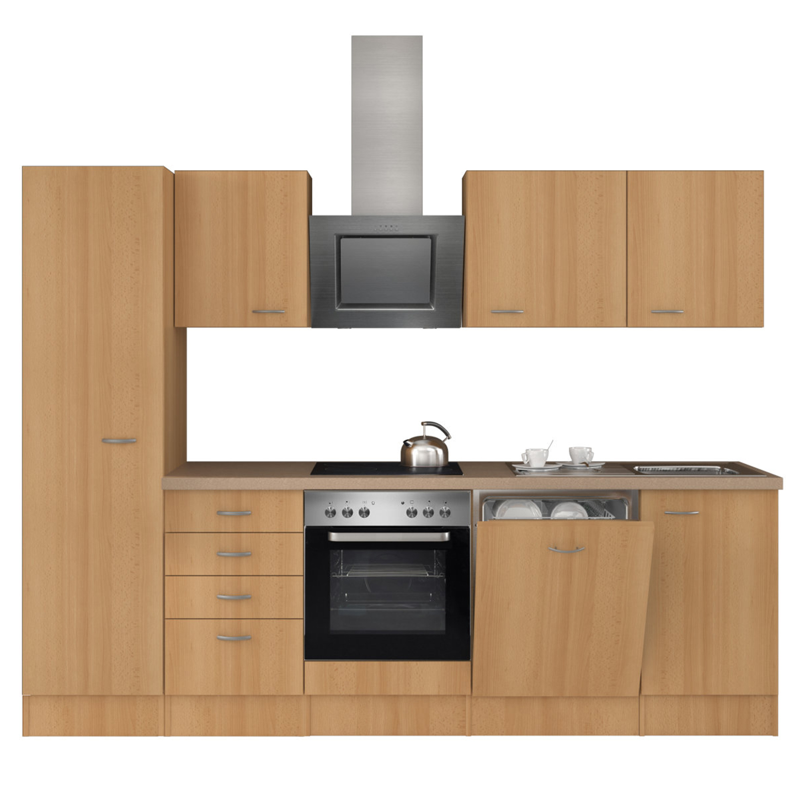 Küchenblock NANO - Buche - mit E-Geräten - 270 cm