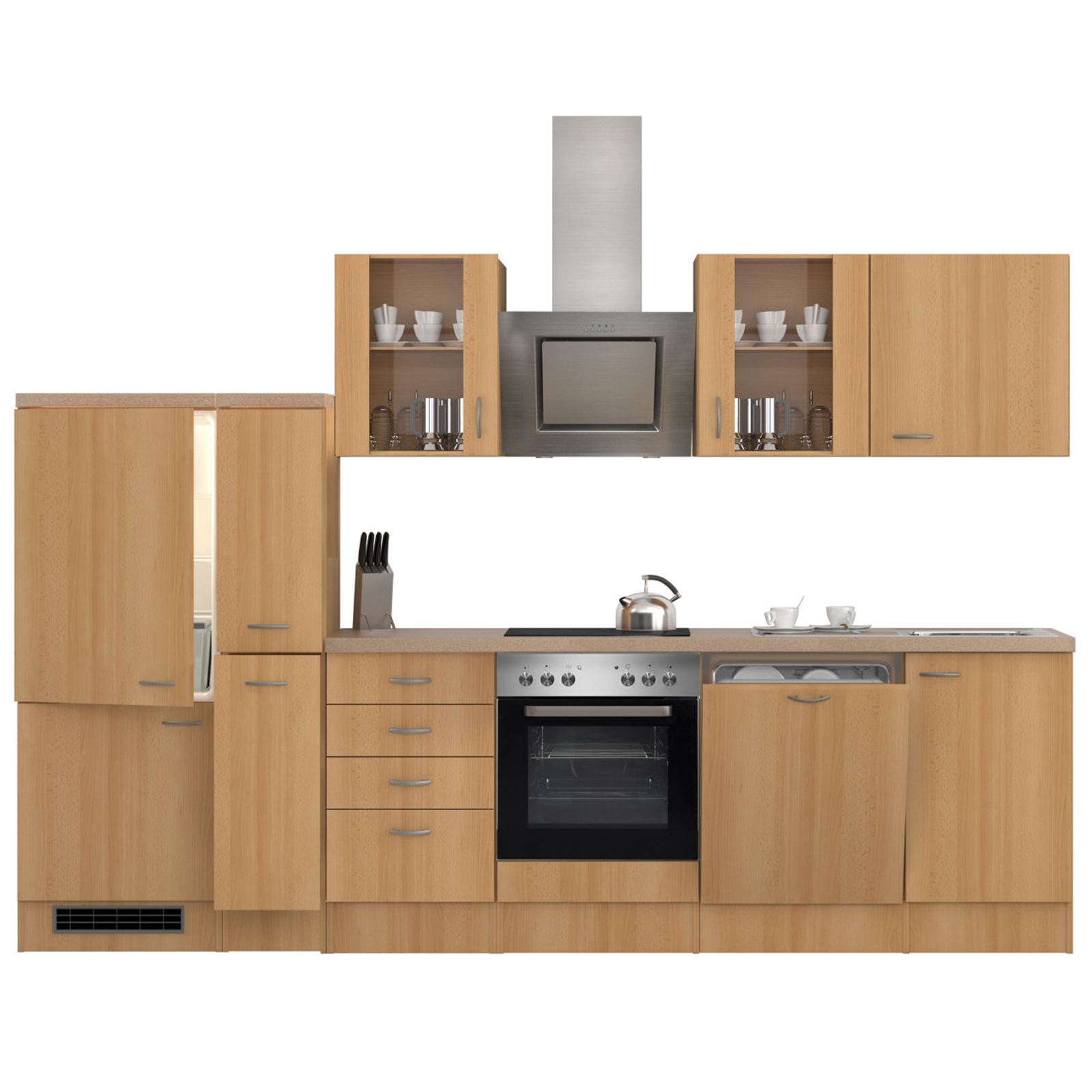 Küchenblock NANO - Buche - mit E-Geräten - 310 cm